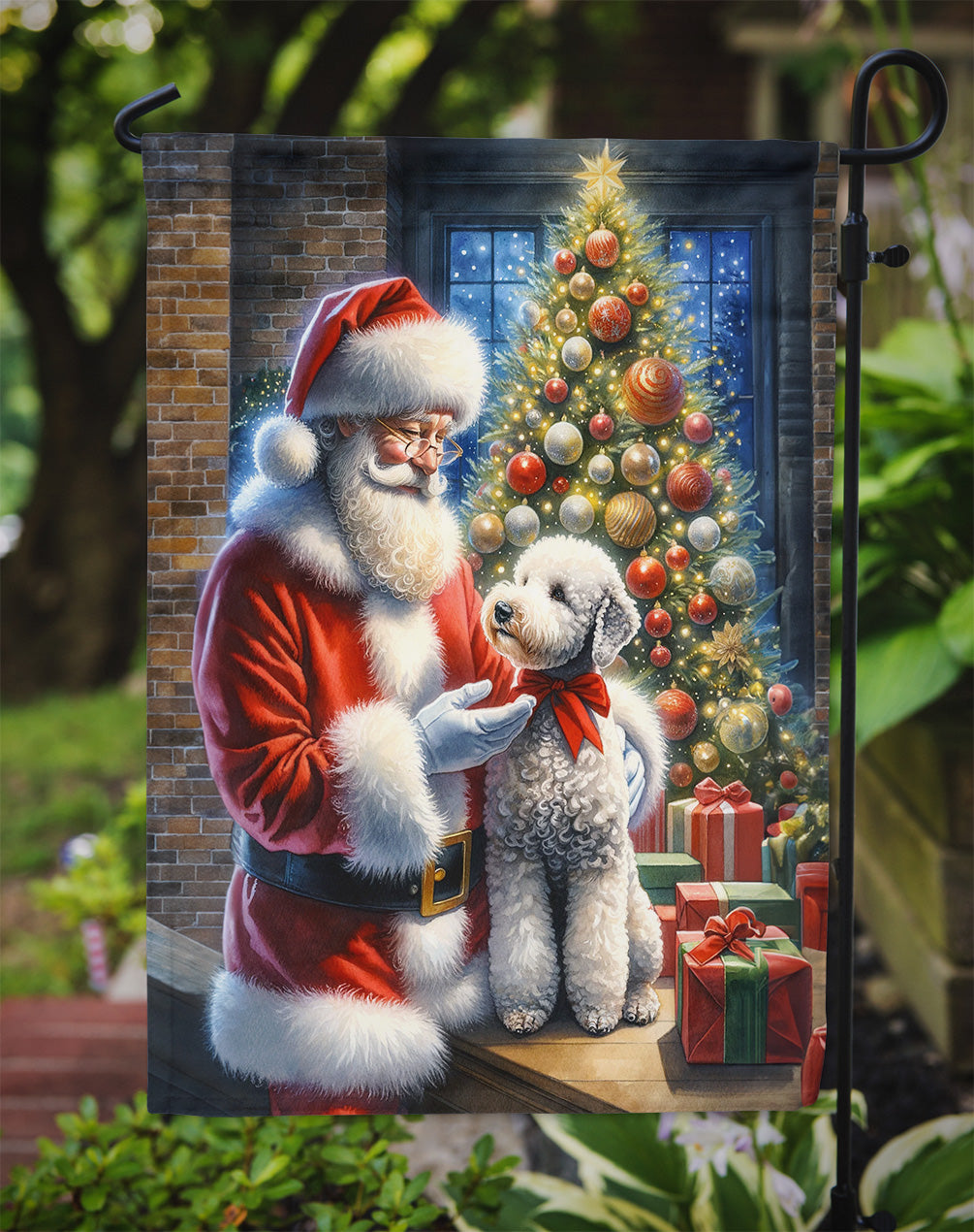 Bedlington Terrier and Santa Claus Garden Flag