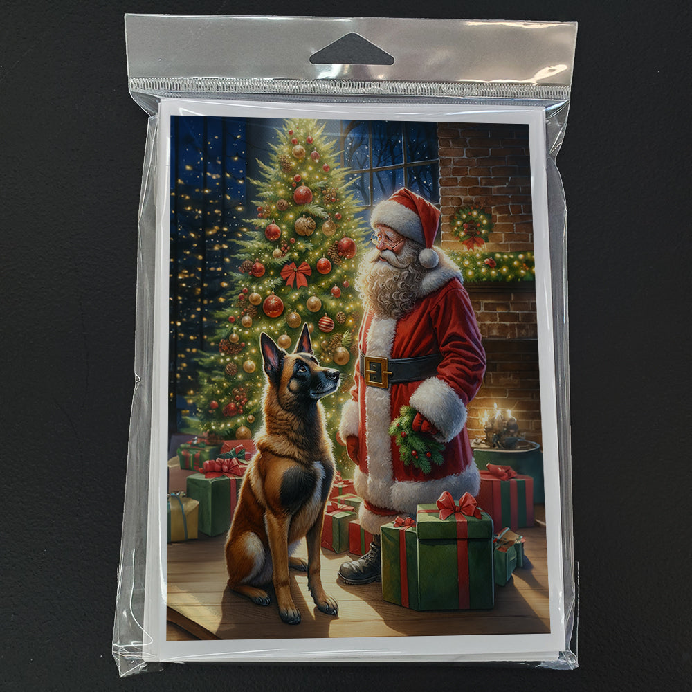 Belgian Malinois and Santa Claus Greeting Cards Pack of 8
