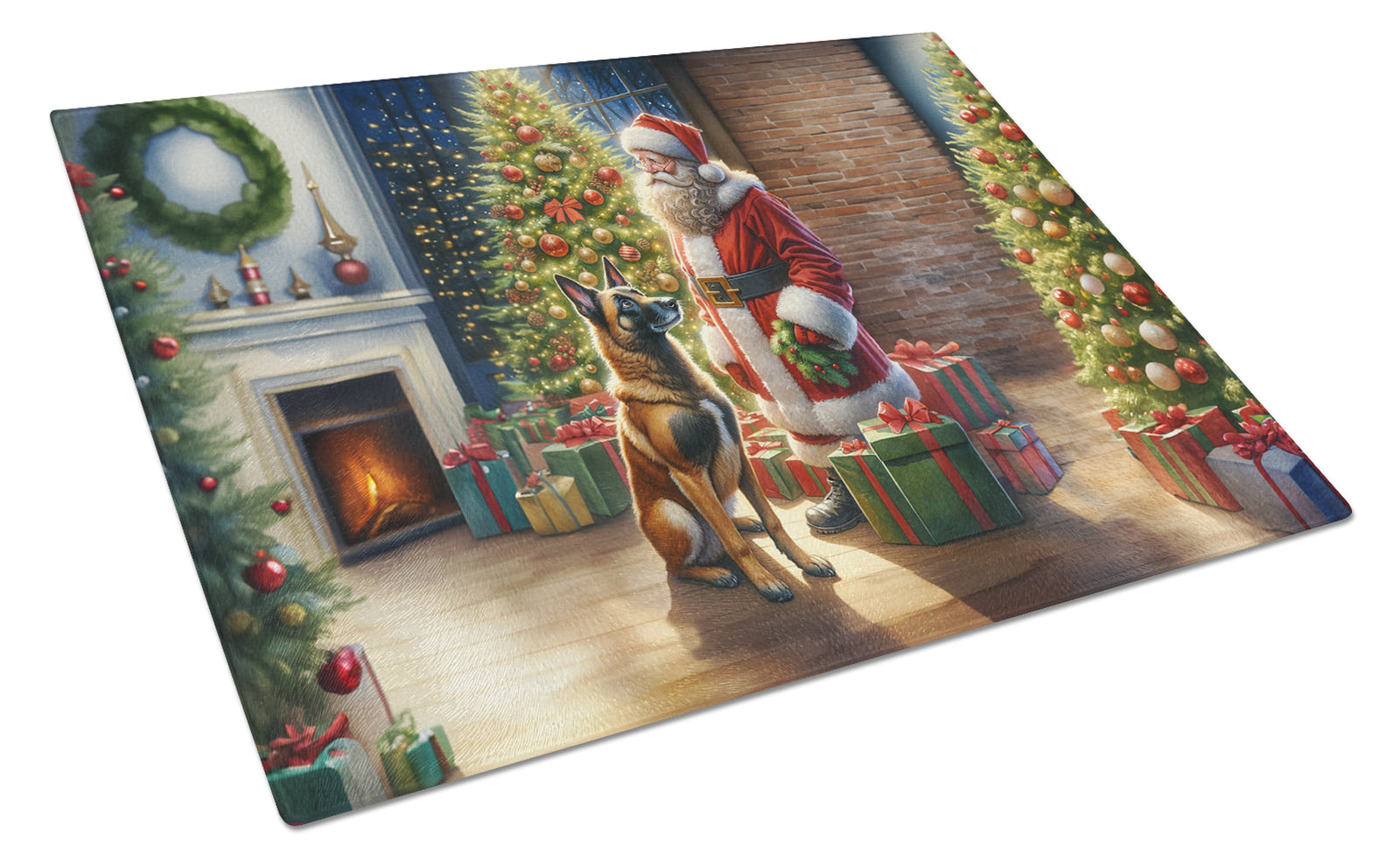Buy this Belgian Malinois and Santa Claus Glass Cutting Board