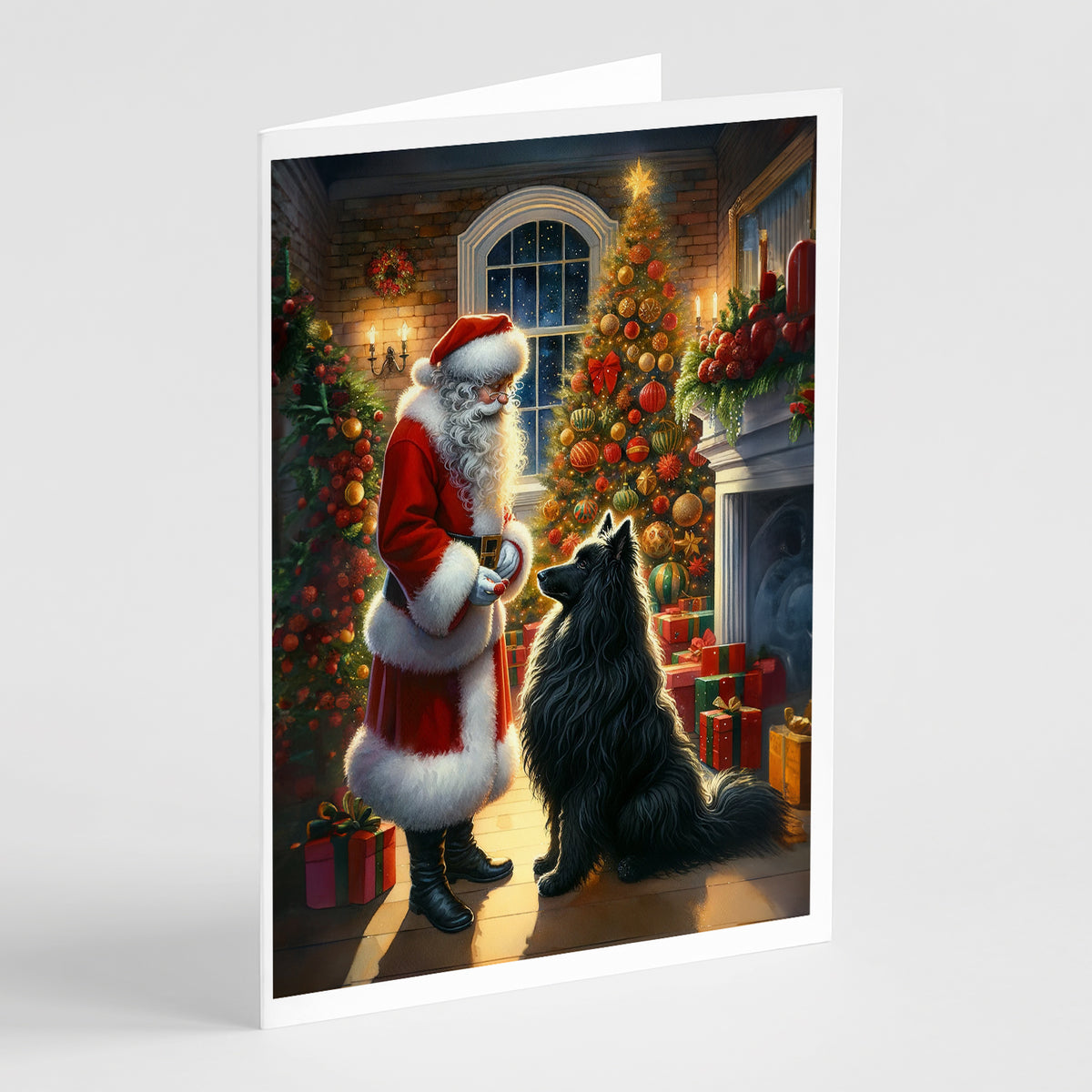 Buy this Belgian Sheepdog and Santa Claus Greeting Cards Pack of 8