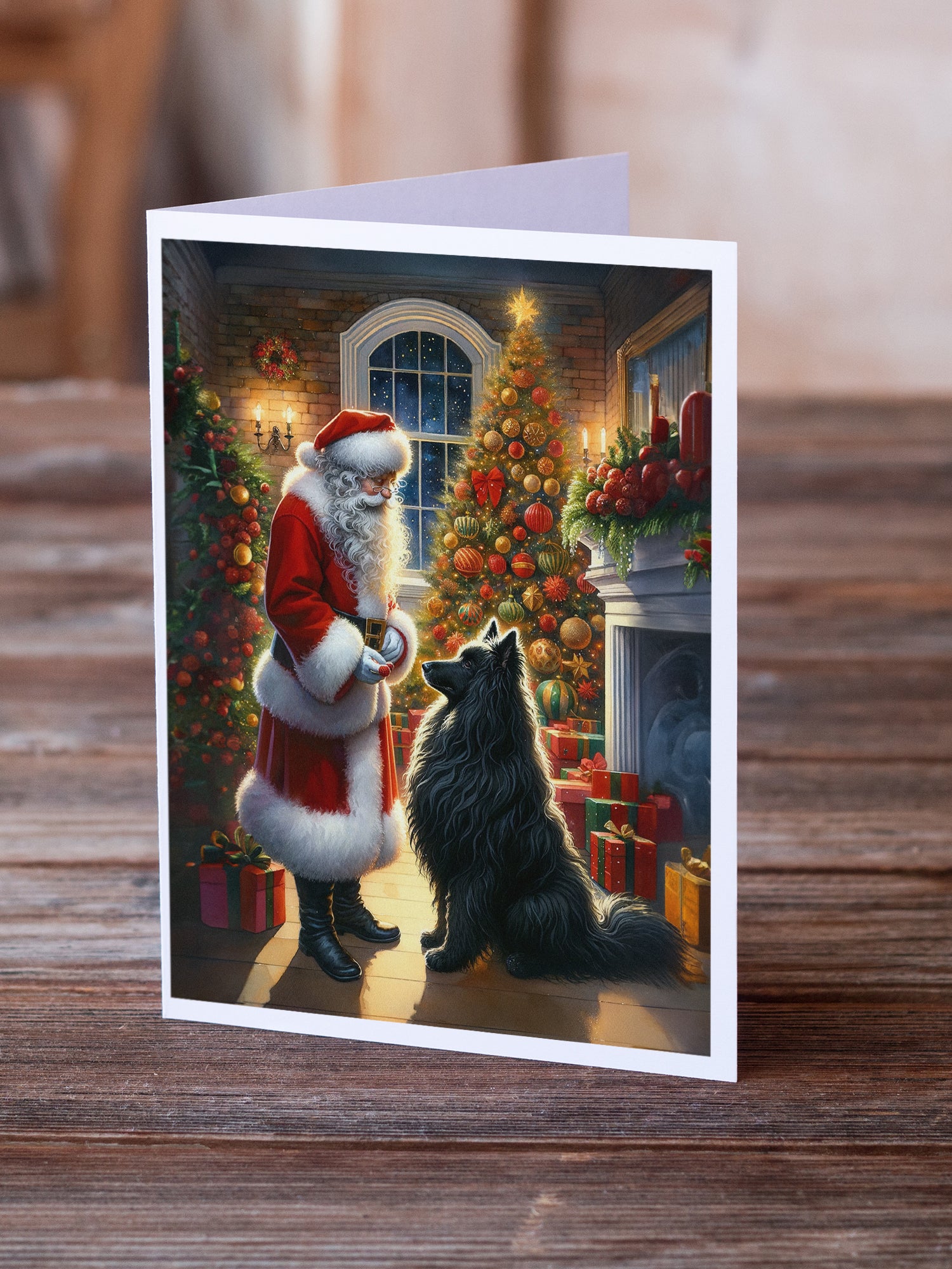 Belgian Sheepdog and Santa Claus Greeting Cards Pack of 8