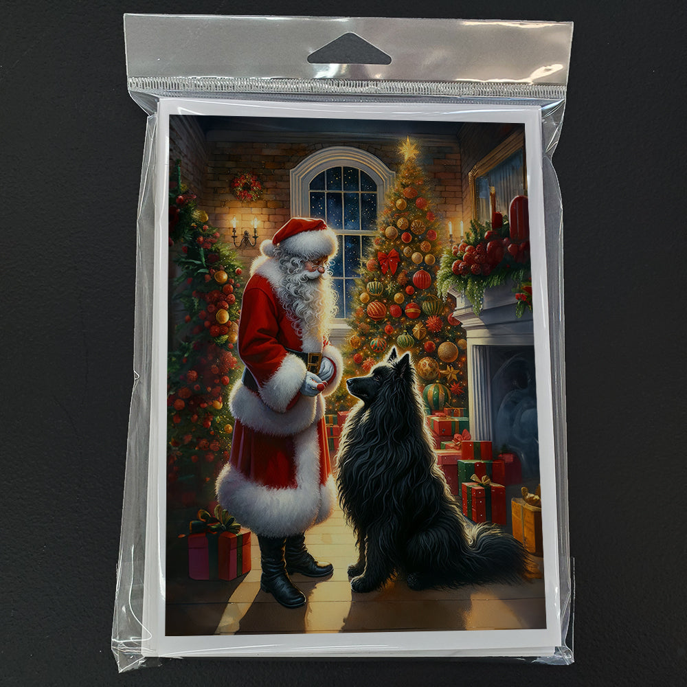Belgian Sheepdog and Santa Claus Greeting Cards Pack of 8
