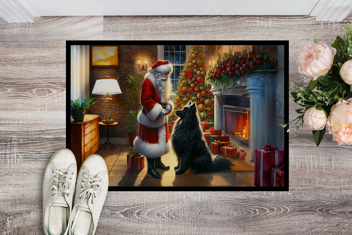 Belgian Sheepdog and Santa Claus Doormat