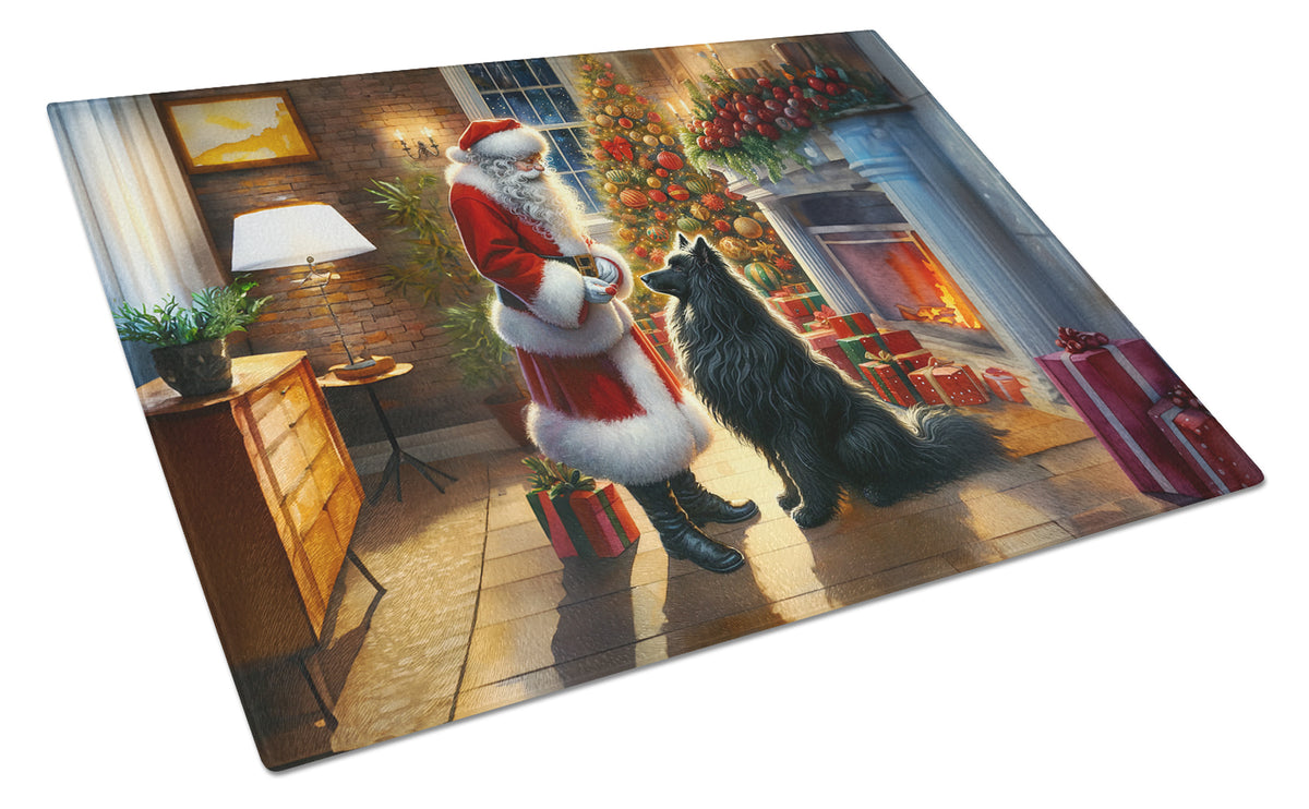 Buy this Belgian Sheepdog and Santa Claus Glass Cutting Board