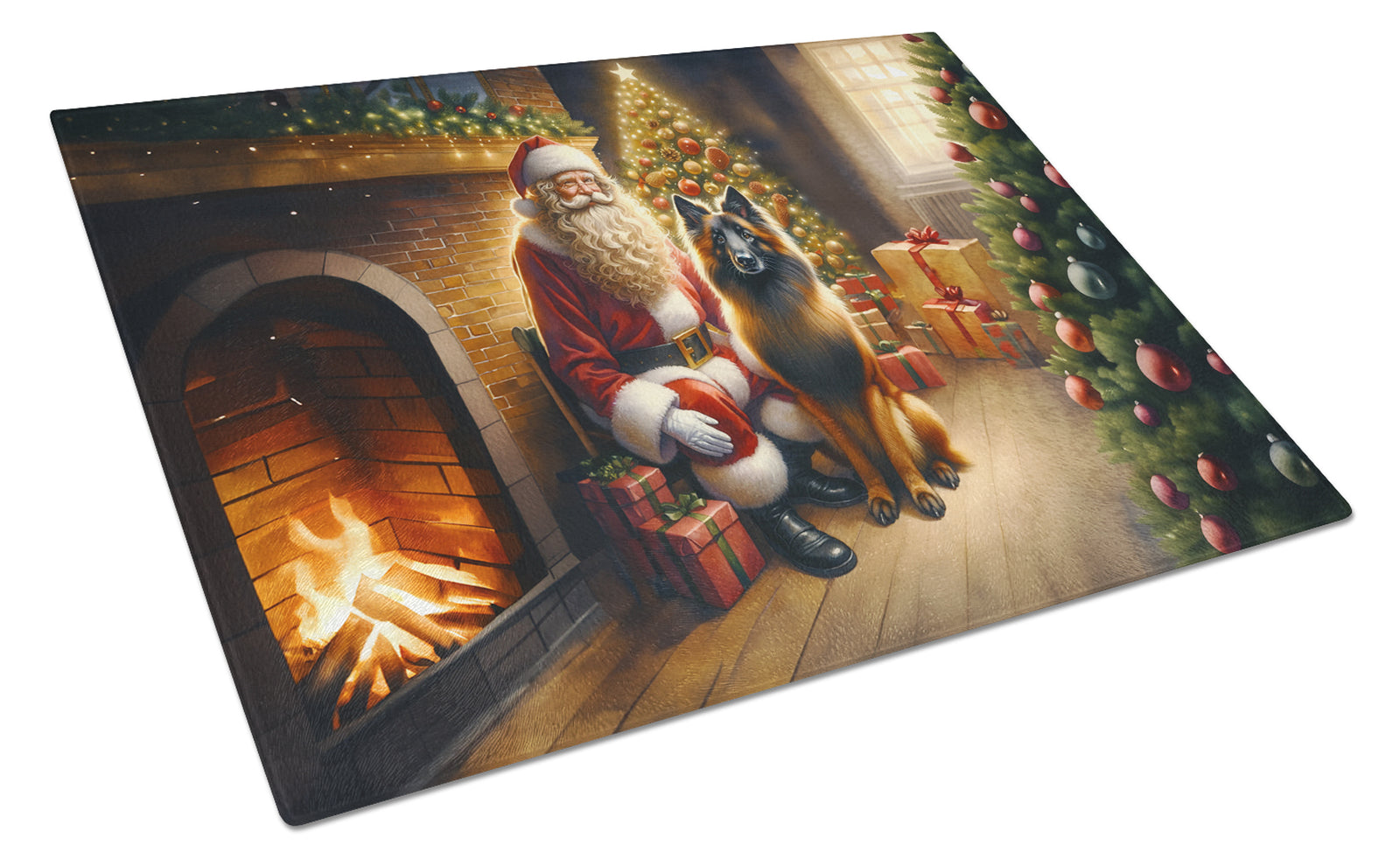 Caroline's Treasures Belgian Tervuren and Santa Claus Glass Cutting Boards – Durable, Decorative Kitchen Art