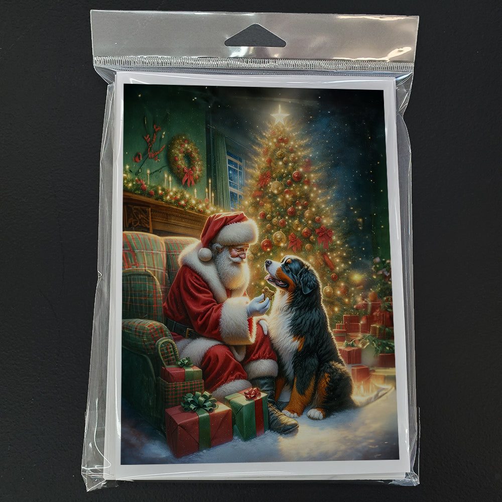 Bernese Mountain Dog and Santa Claus Greeting Cards Pack of 8