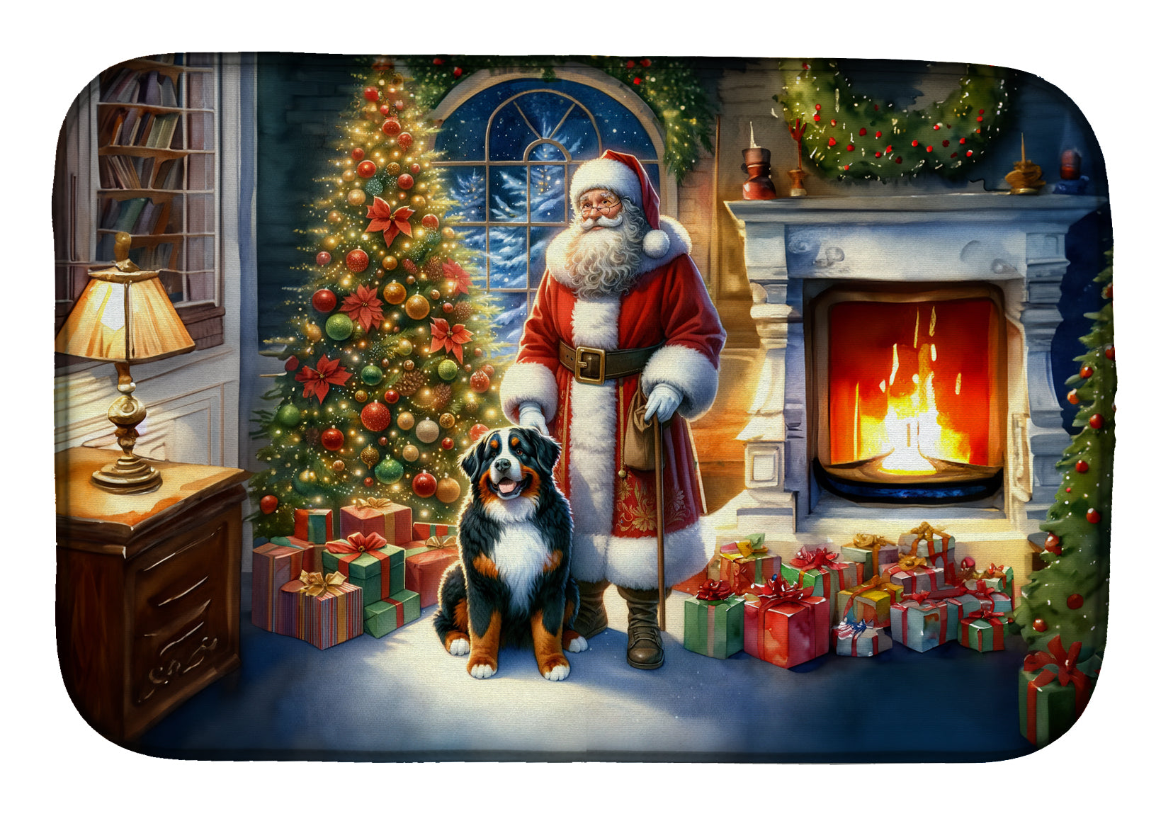 Buy this Bernese Mountain Dog and Santa Claus Dish Drying Mat