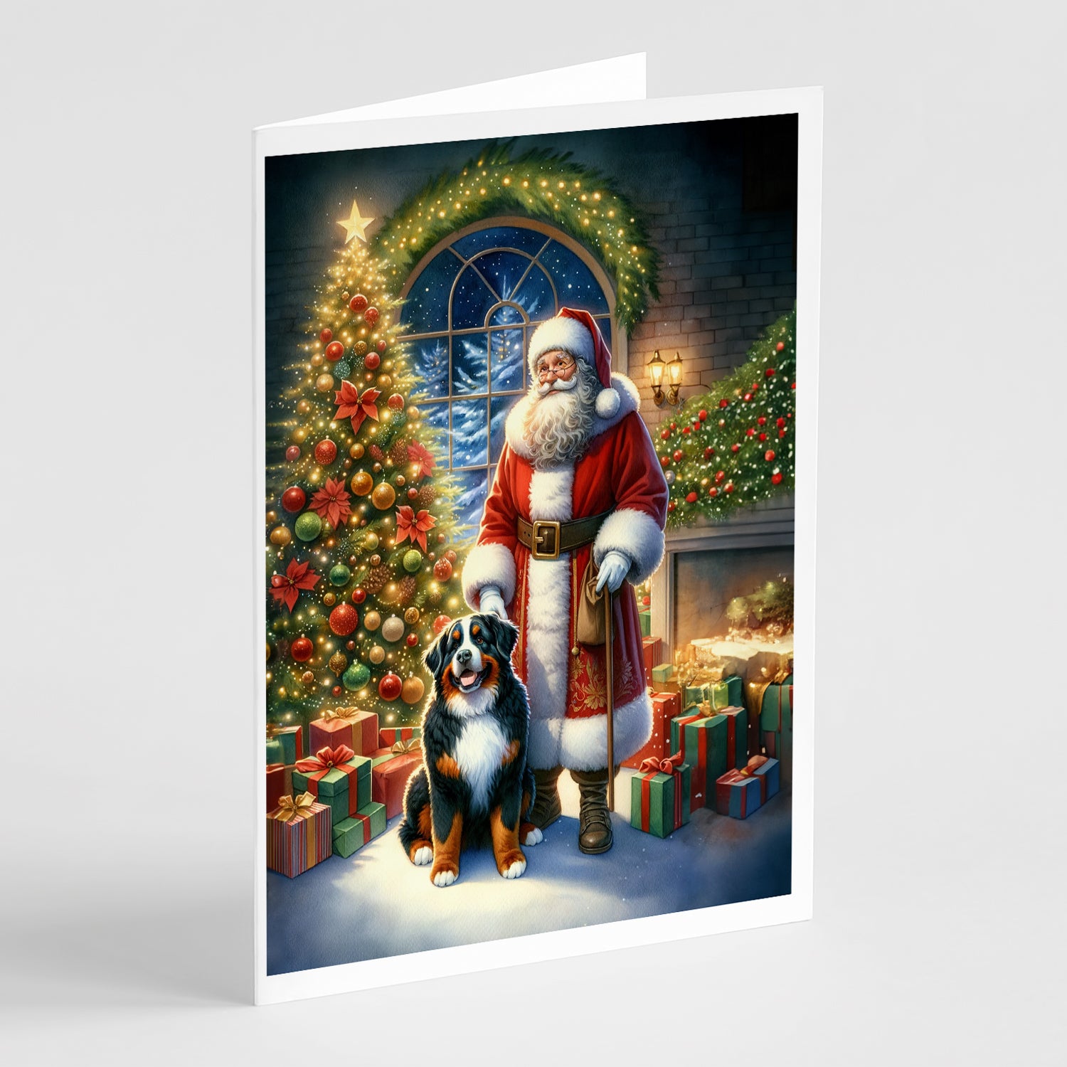 Buy this Bernese Mountain Dog and Santa Claus Greeting Cards Pack of 8