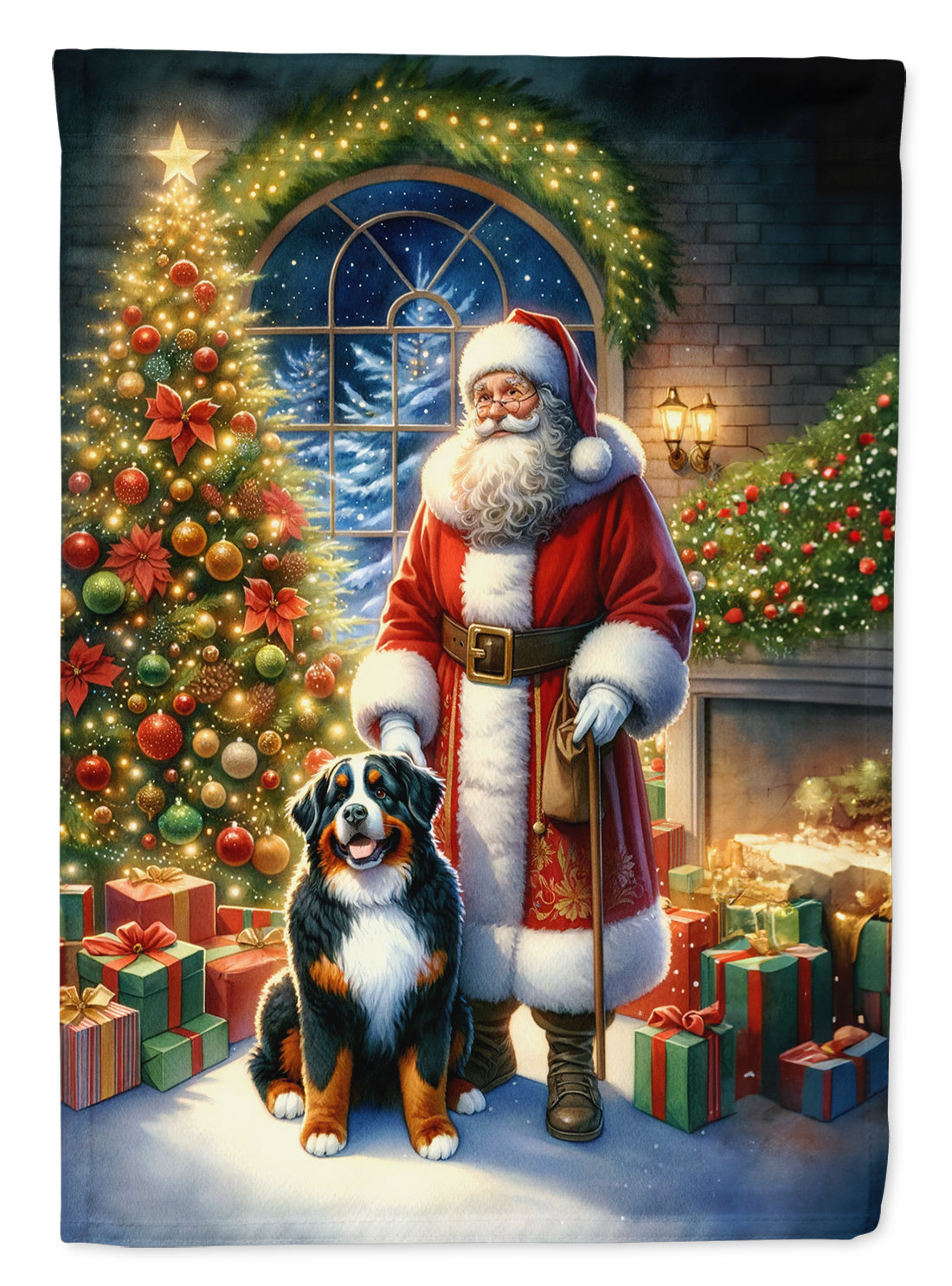 Buy this Bernese Mountain Dog and Santa Claus Garden Flag