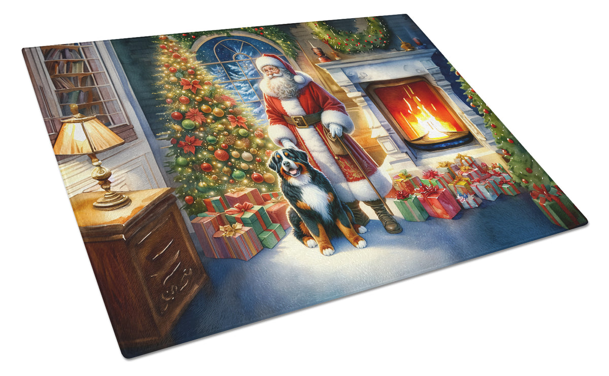 Buy this Bernese Mountain Dog and Santa Claus Glass Cutting Board