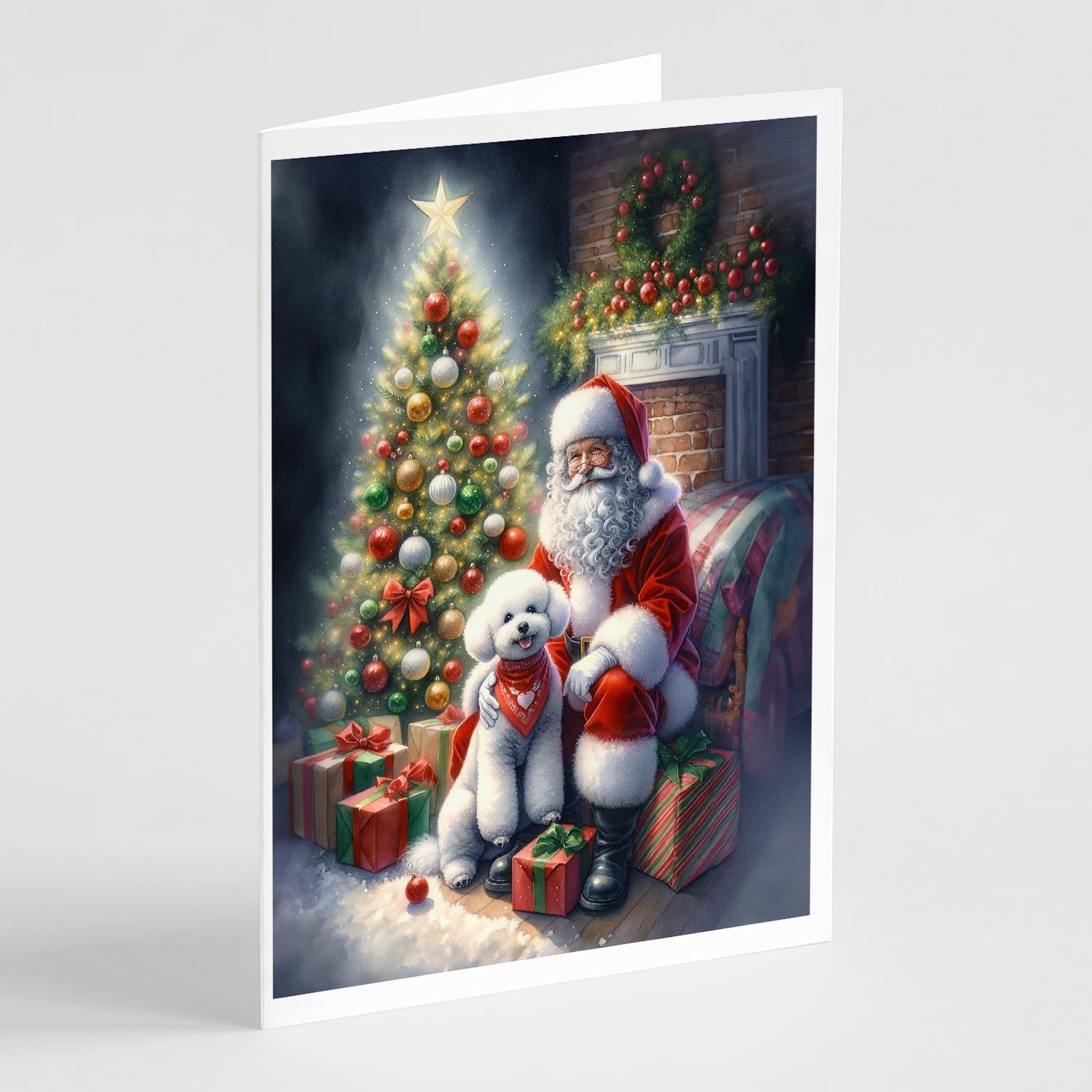 Buy this Bichon Frise and Santa Claus Greeting Cards Pack of 8