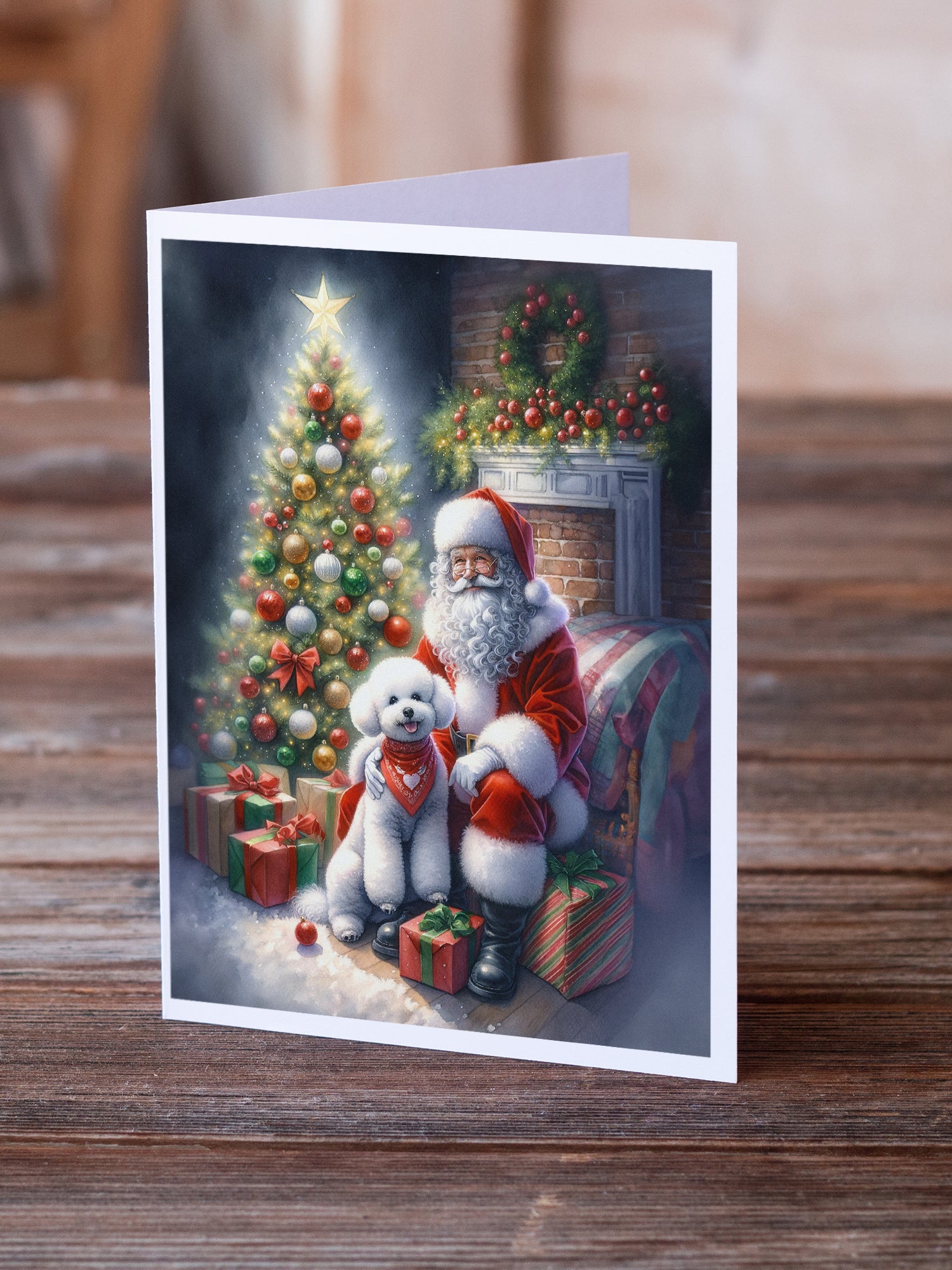 Bichon Frise and Santa Claus Greeting Cards Pack of 8