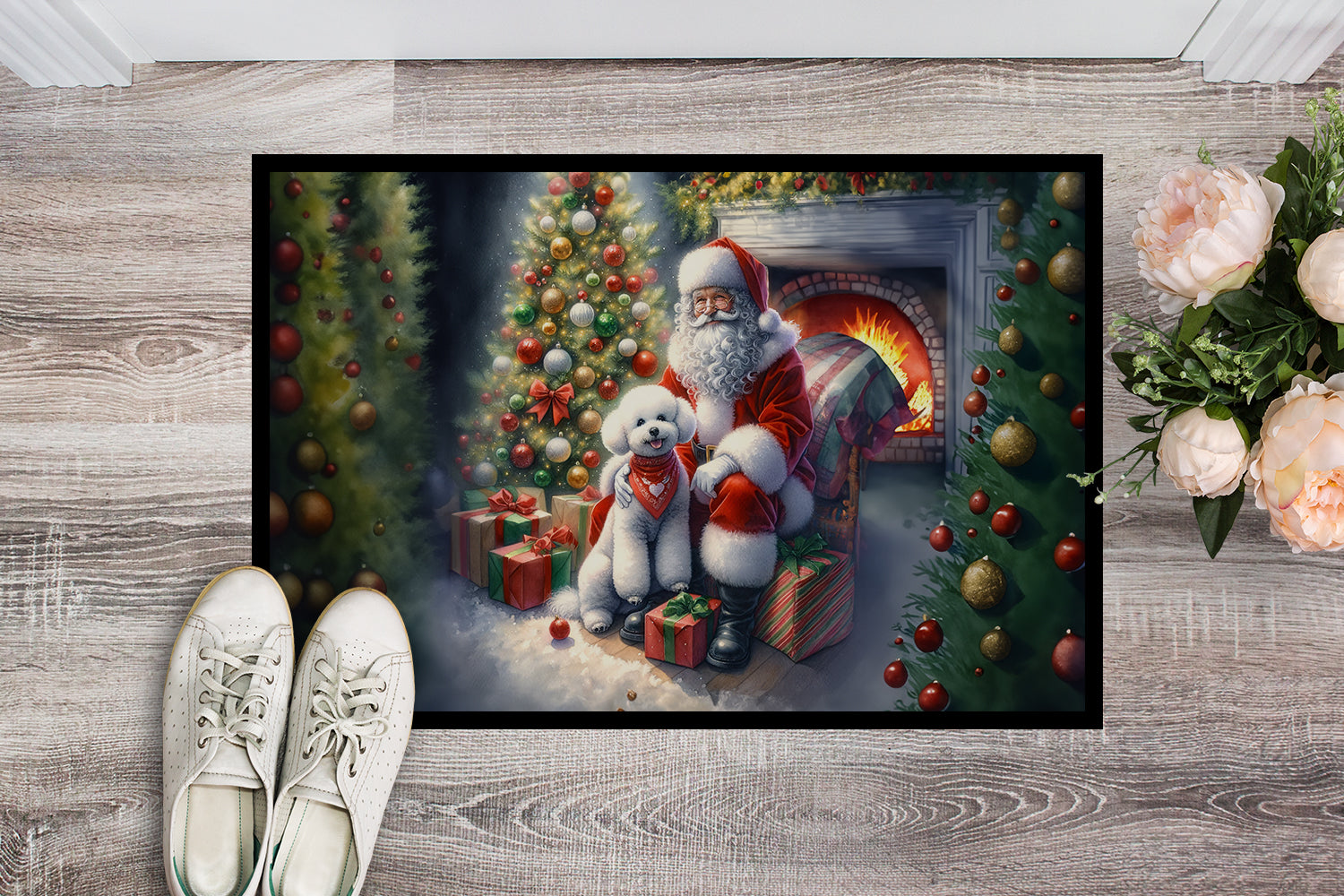 Bichon Frise and Santa Claus Doormat