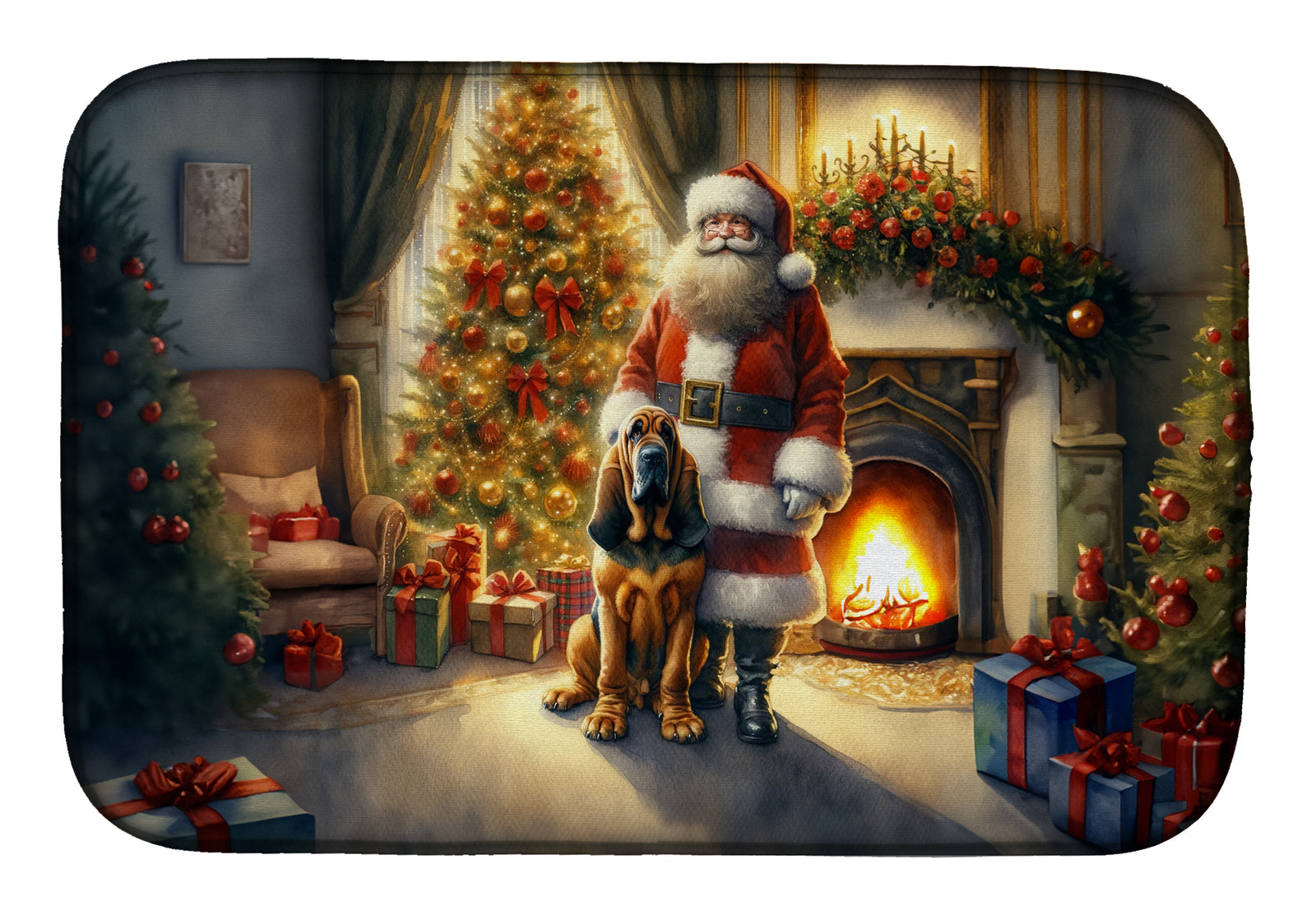 Buy this Bloodhound and Santa Claus Dish Drying Mat
