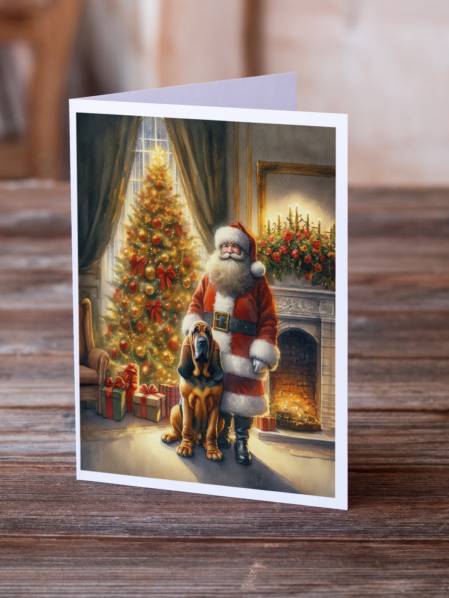 Caroline's Treasures Bloodhound and Santa Claus Greeting Cards - Blank Note Cards – 8-Pack of Artist-Designed Cards with Envelopes