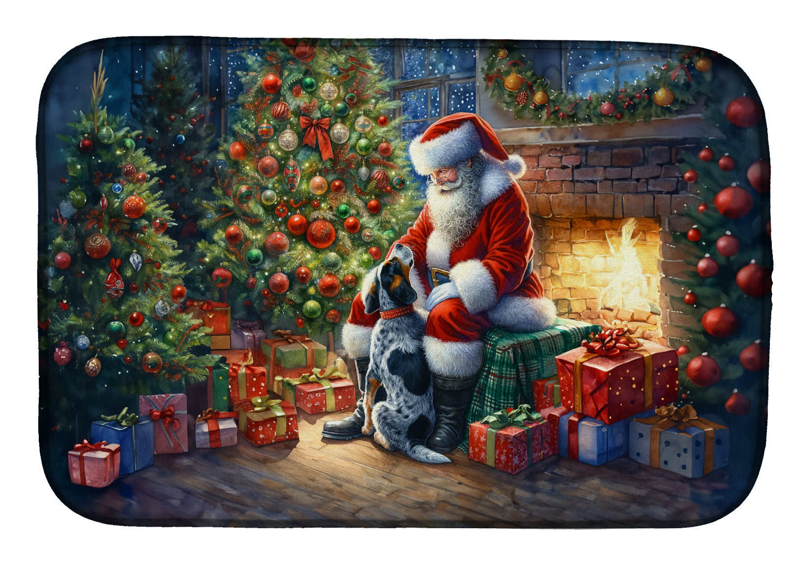 Buy this Bluetick Hound and Santa Claus Dish Drying Mat