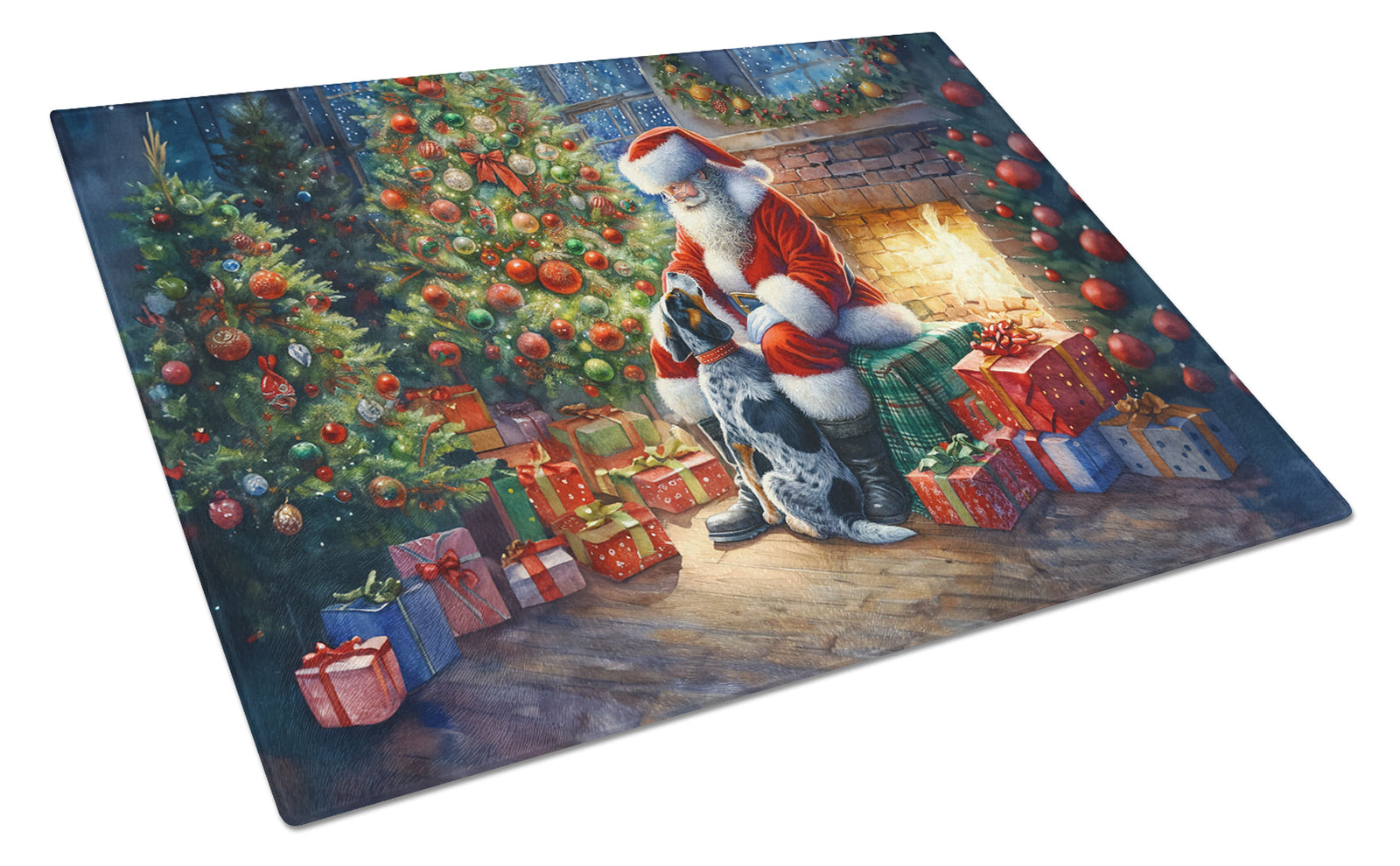 Buy this Bluetick Hound and Santa Claus Glass Cutting Board