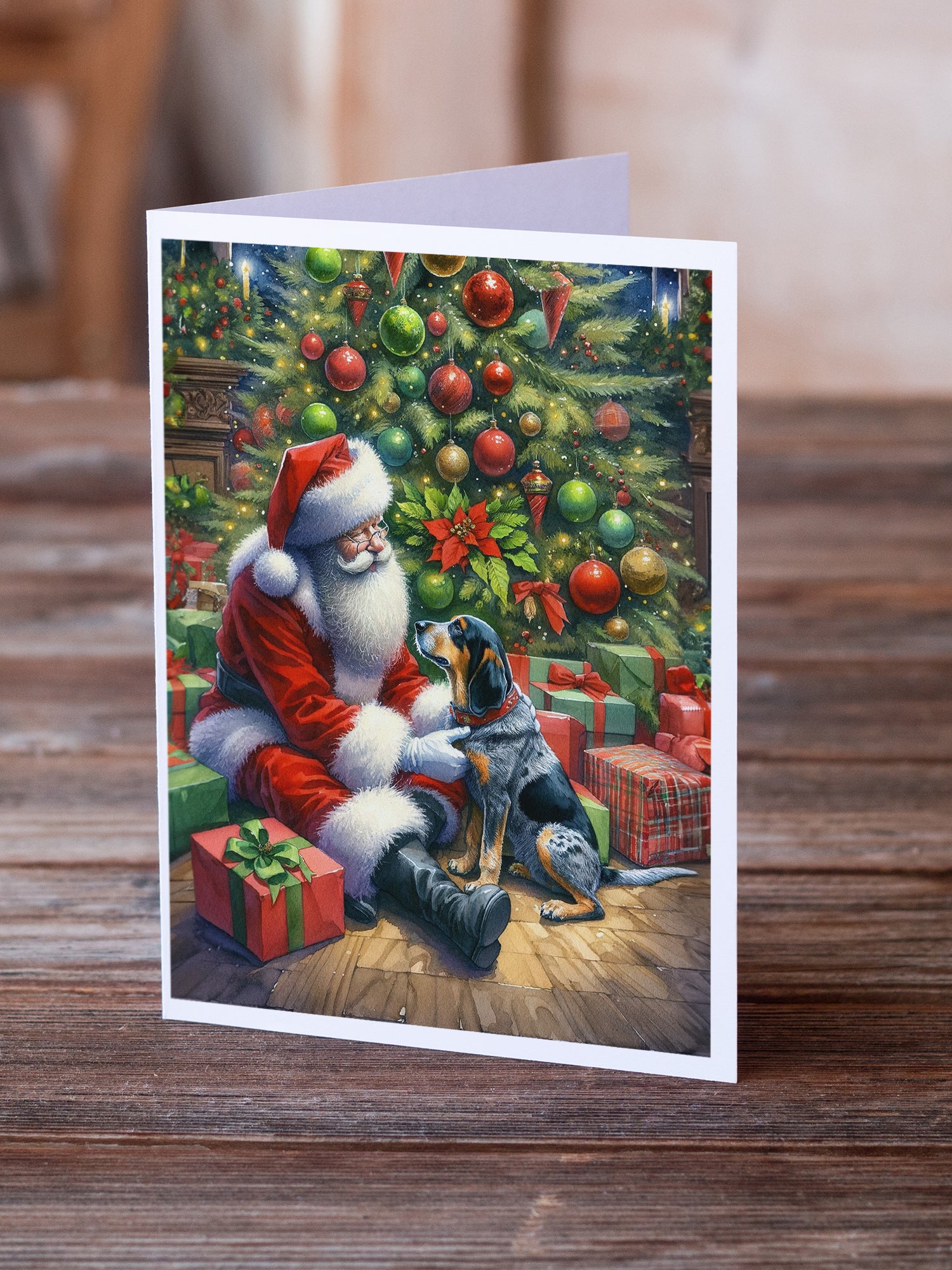 Buy this Bluetick Hound and Santa Claus Greeting Cards Pack of 8
