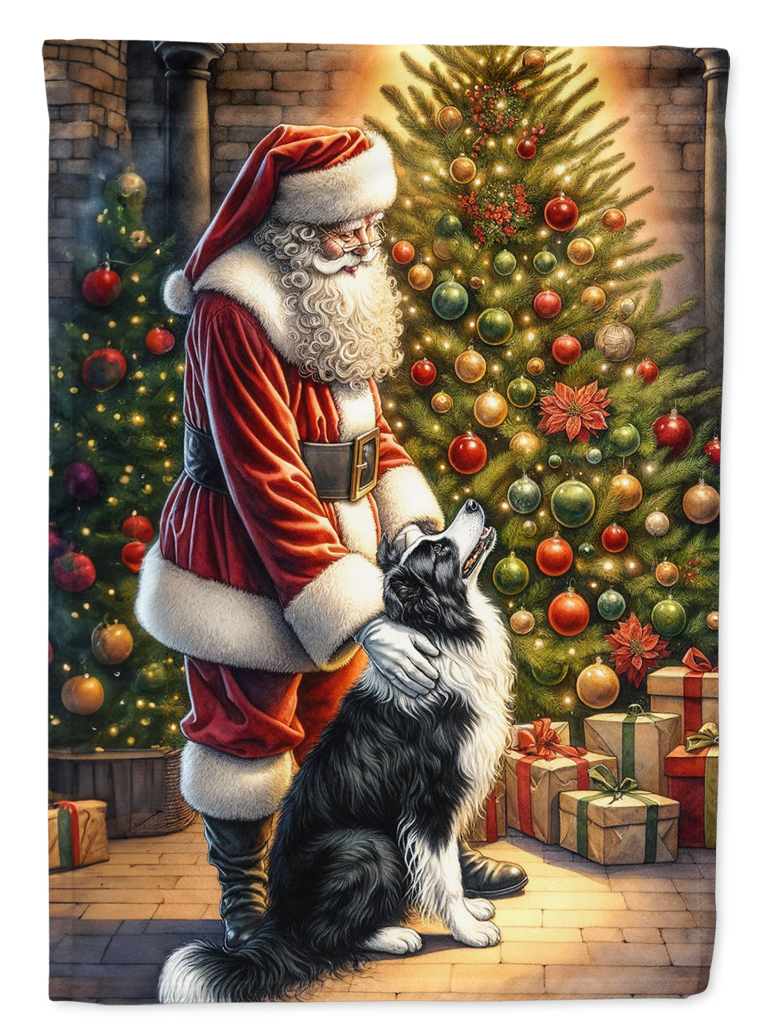 Buy this Border Collie and Santa Claus House Flag