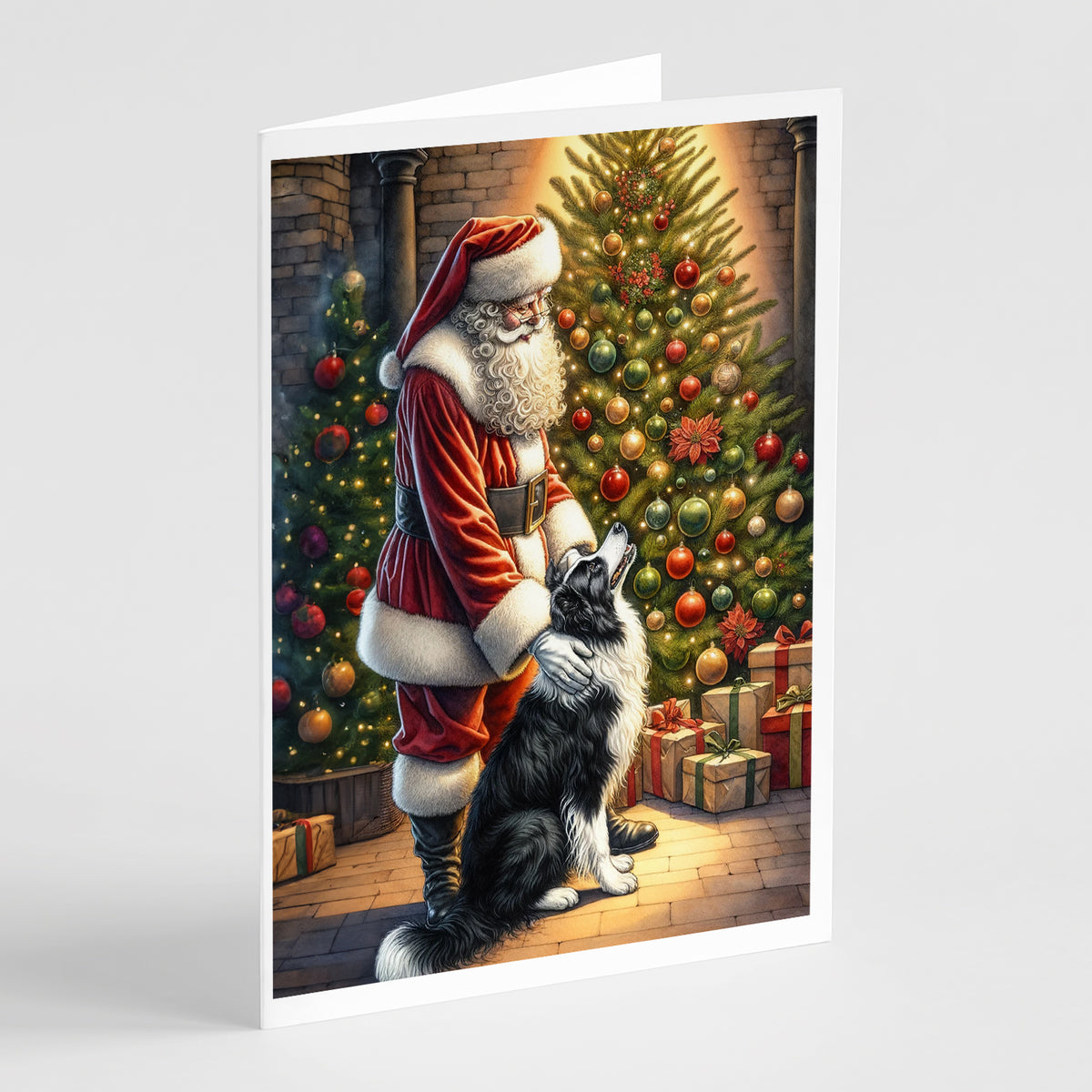 Buy this Border Collie and Santa Claus Greeting Cards Pack of 8