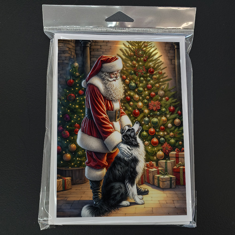 Border Collie and Santa Claus Greeting Cards Pack of 8