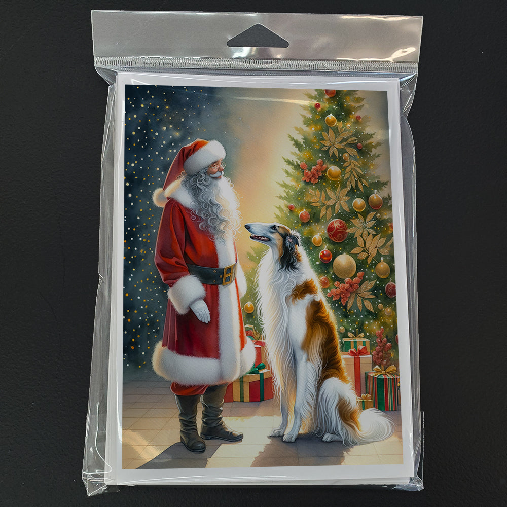 Borzoi and Santa Claus Greeting Cards Pack of 8