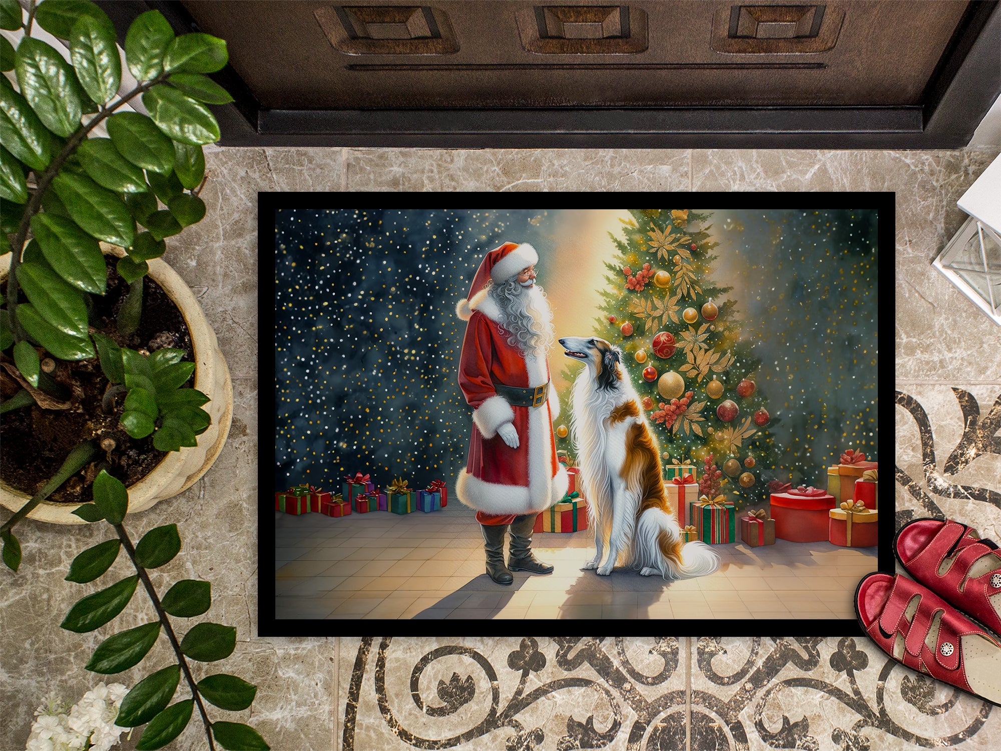 Borzoi and Santa Claus Doormat