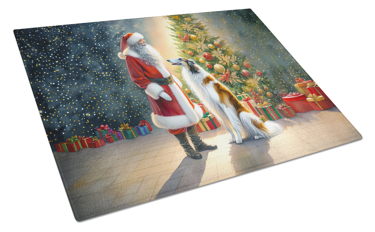 Buy this Borzoi and Santa Claus Glass Cutting Board