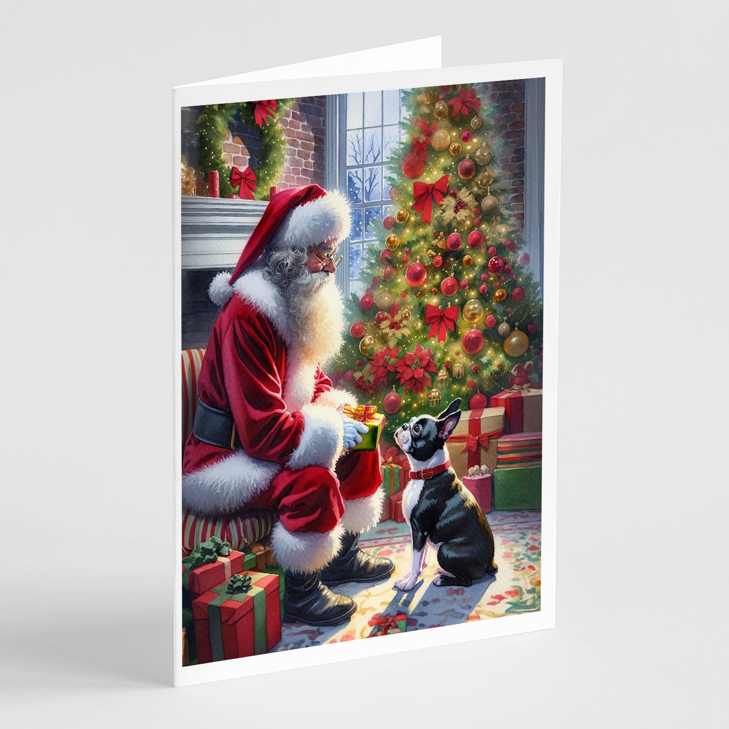 Buy this Boston Terrier and Santa Claus Greeting Cards Pack of 8
