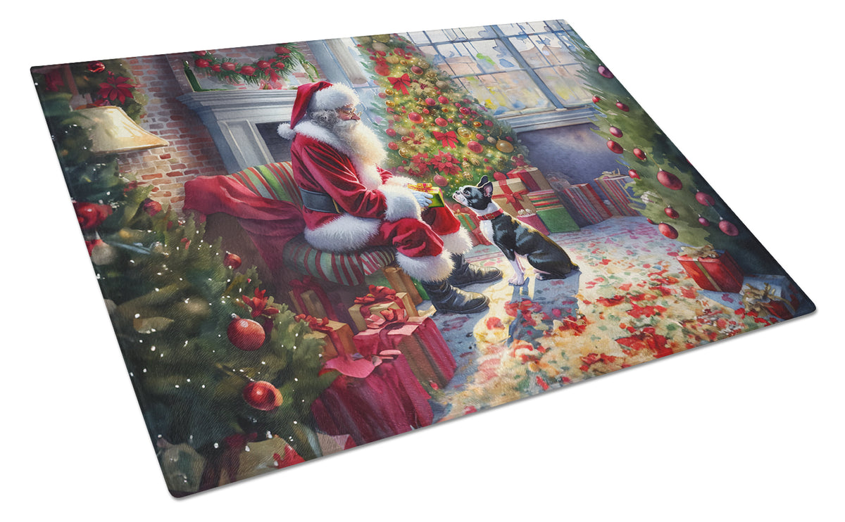 Buy this Boston Terrier and Santa Claus Glass Cutting Board