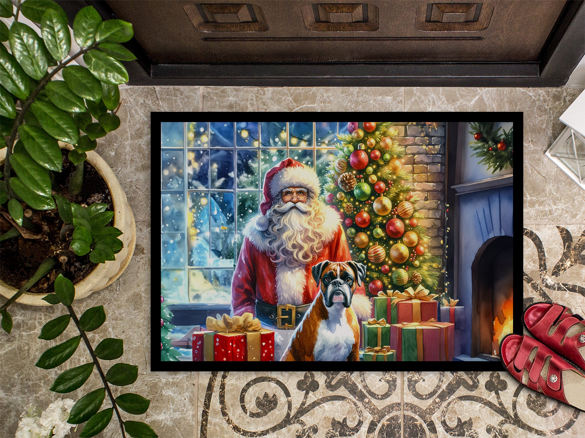 Boxer and Santa Claus Doormat