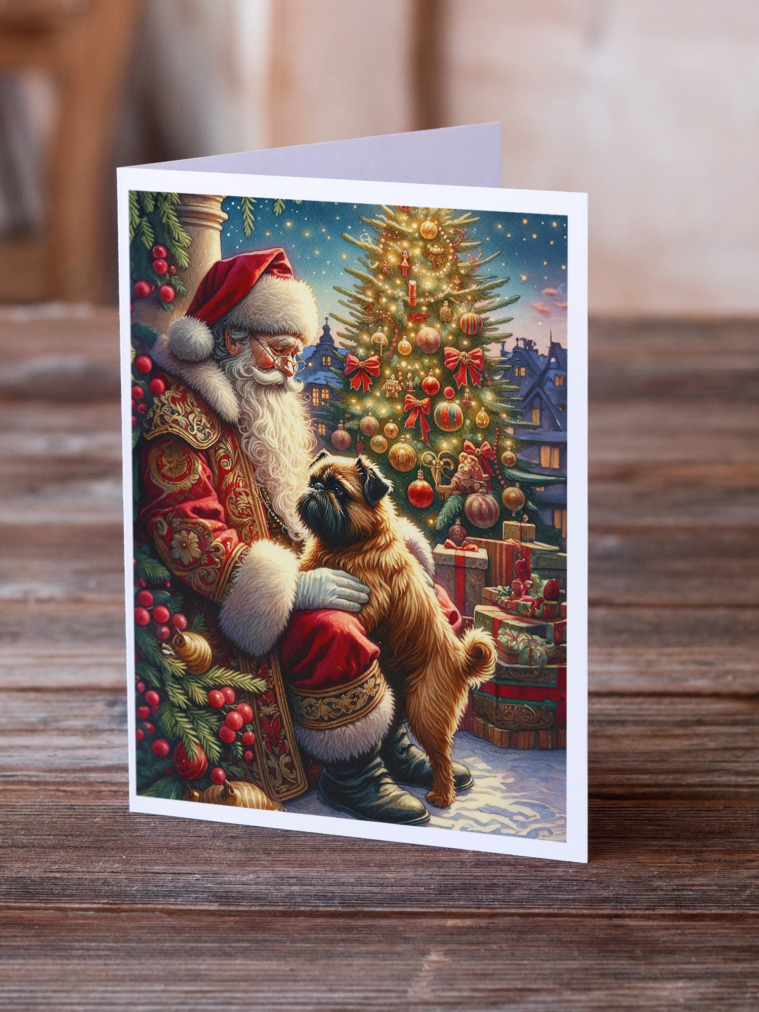 Brussels Griffon and Santa Claus Greeting Cards Pack of 8