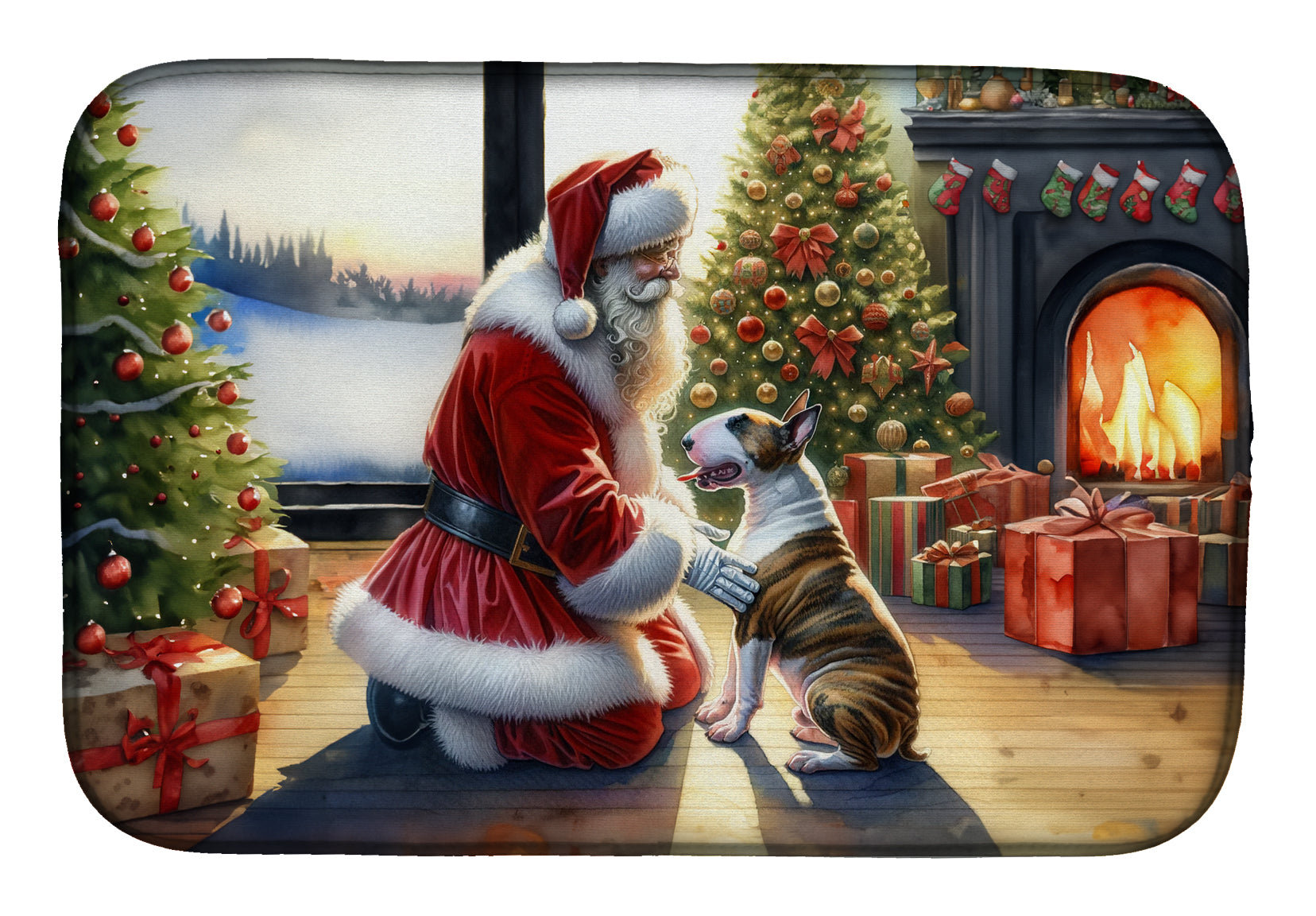 Buy this Bull Terrier and Santa Claus Dish Drying Mat