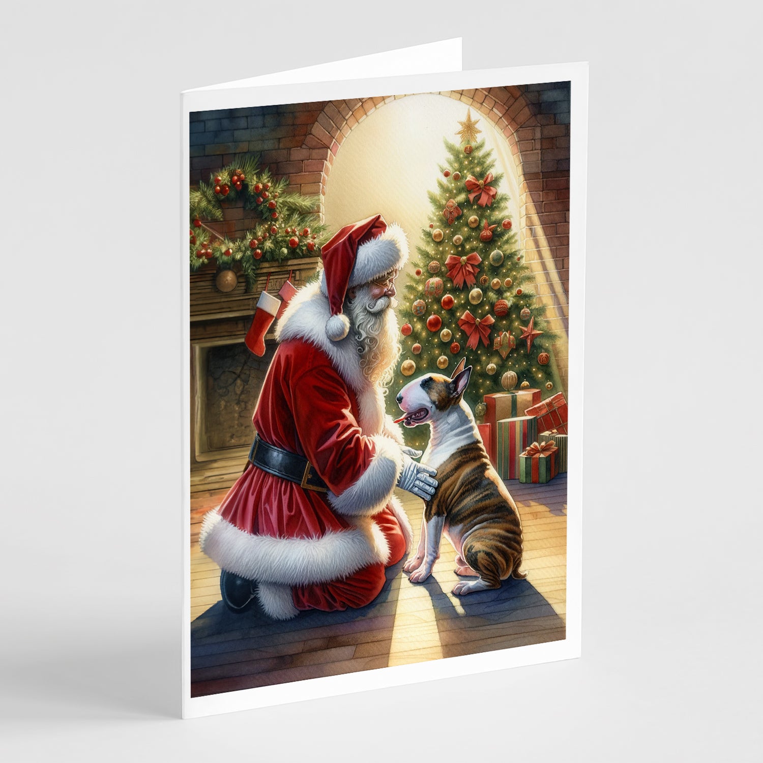 Buy this Bull Terrier and Santa Claus Greeting Cards Pack of 8