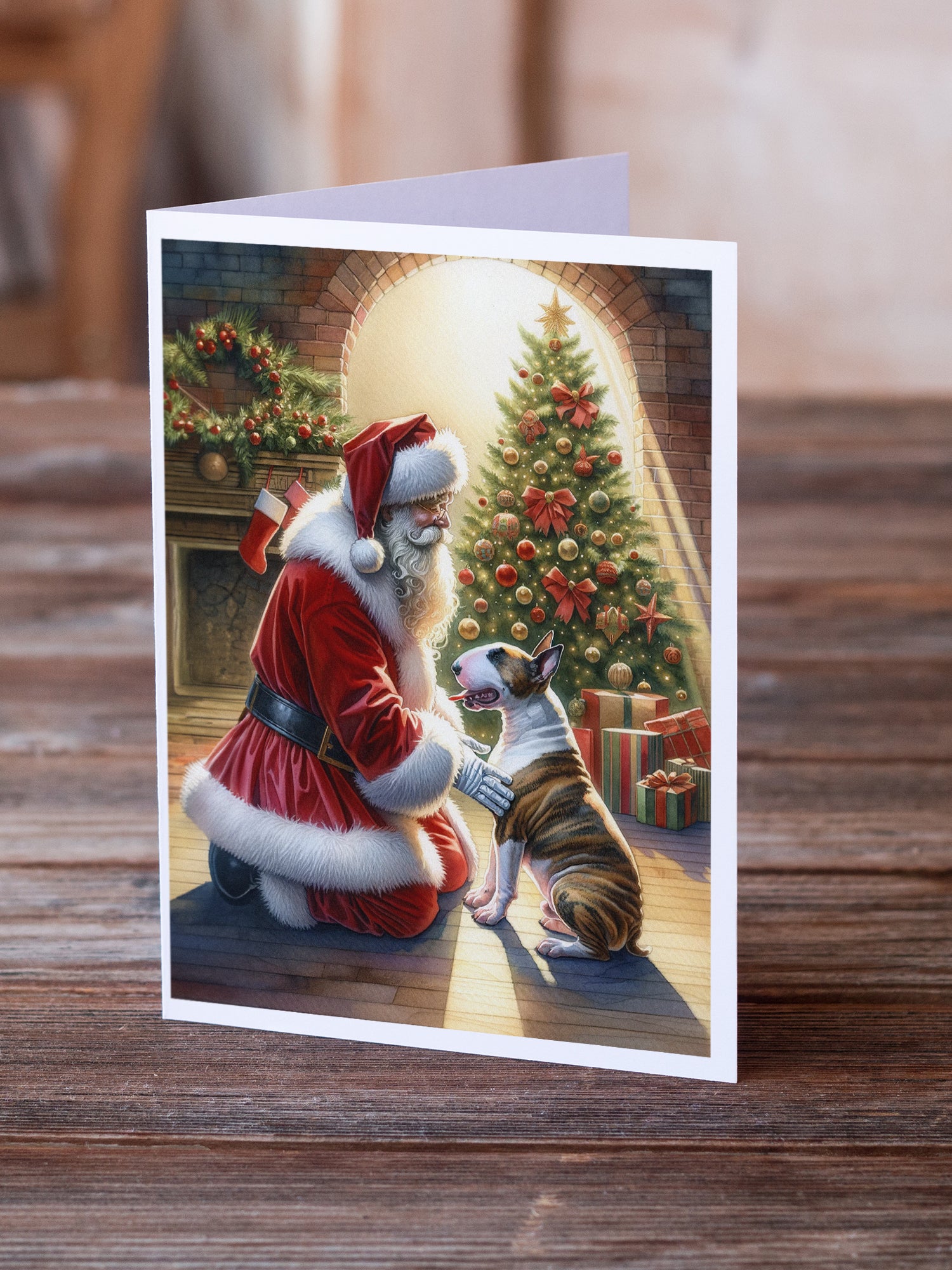 Buy this Bull Terrier and Santa Claus Greeting Cards Pack of 8