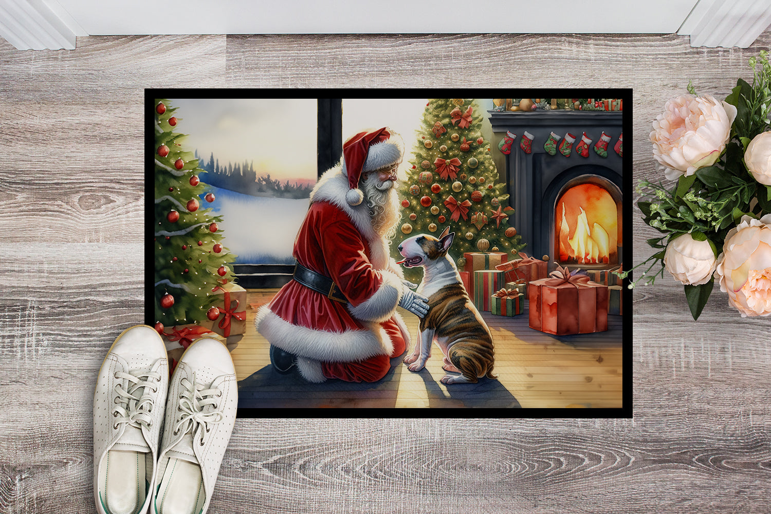 Bull Terrier and Santa Claus Doormat