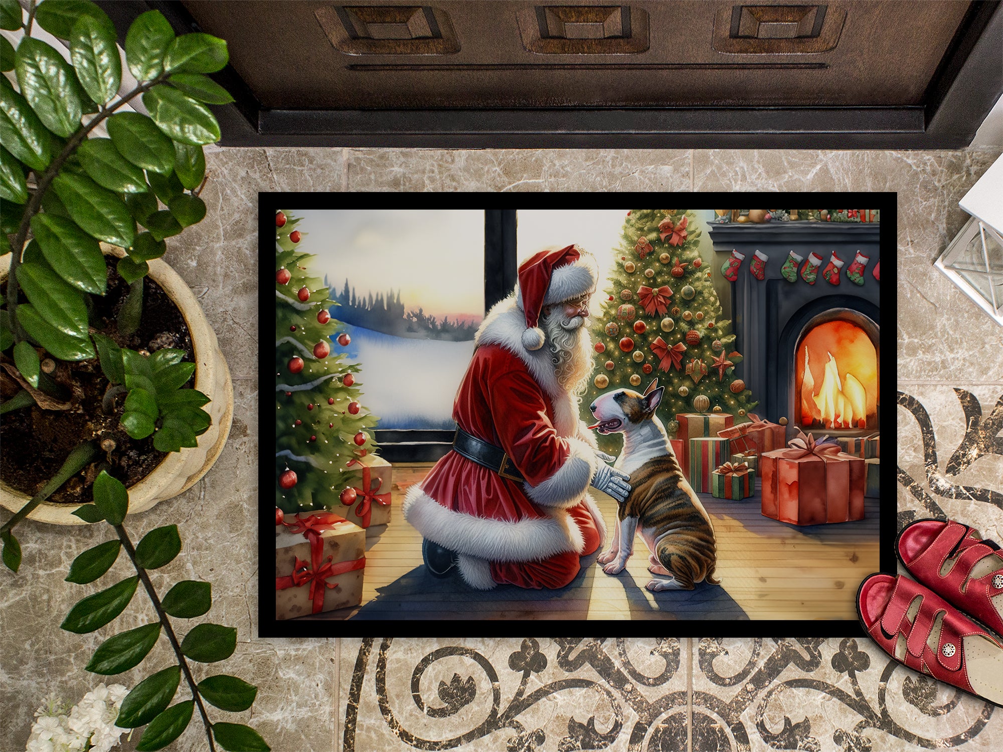 Bull Terrier and Santa Claus Doormat