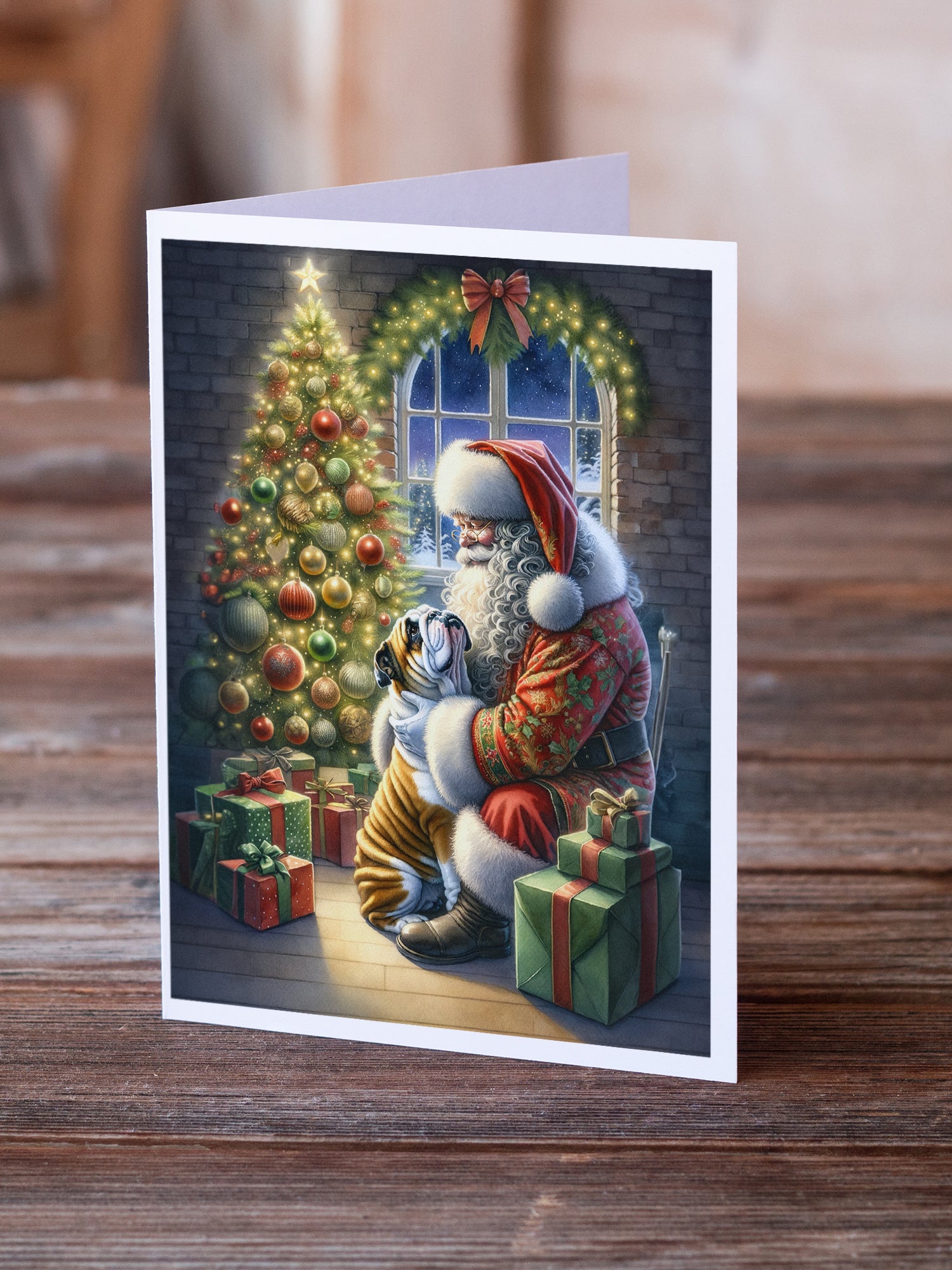 English Bulldog and Santa Claus Greeting Cards Pack of 8