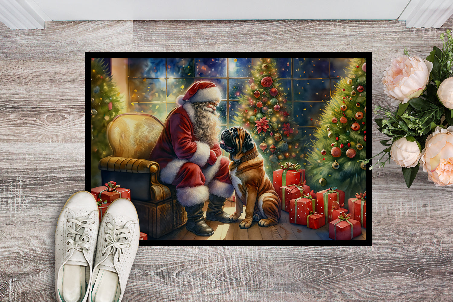 Bullmastiff and Santa Claus Doormat