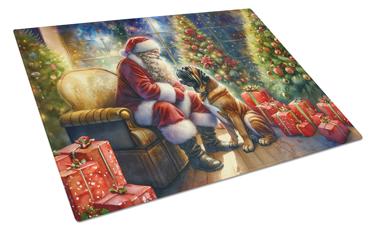 Buy this Bullmastiff and Santa Claus Glass Cutting Board