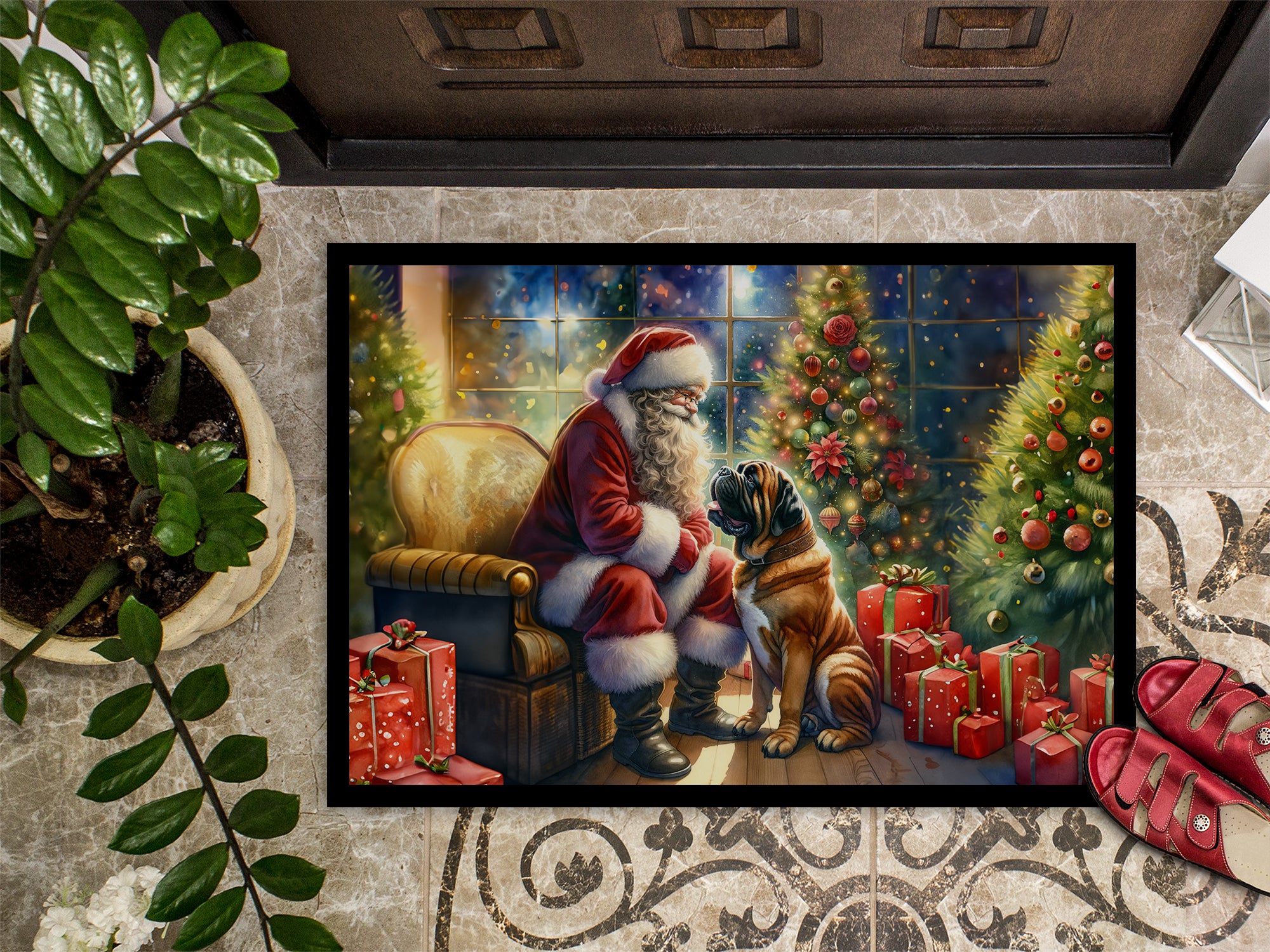 Bullmastiff and Santa Claus Doormat