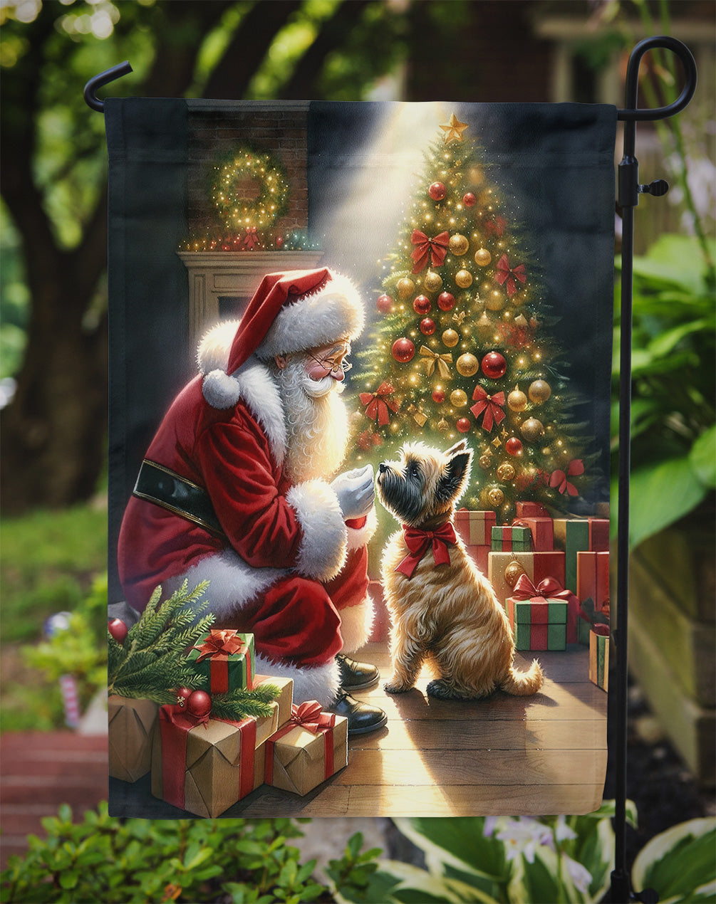 Cairn Terrier and Santa Claus Garden Flag