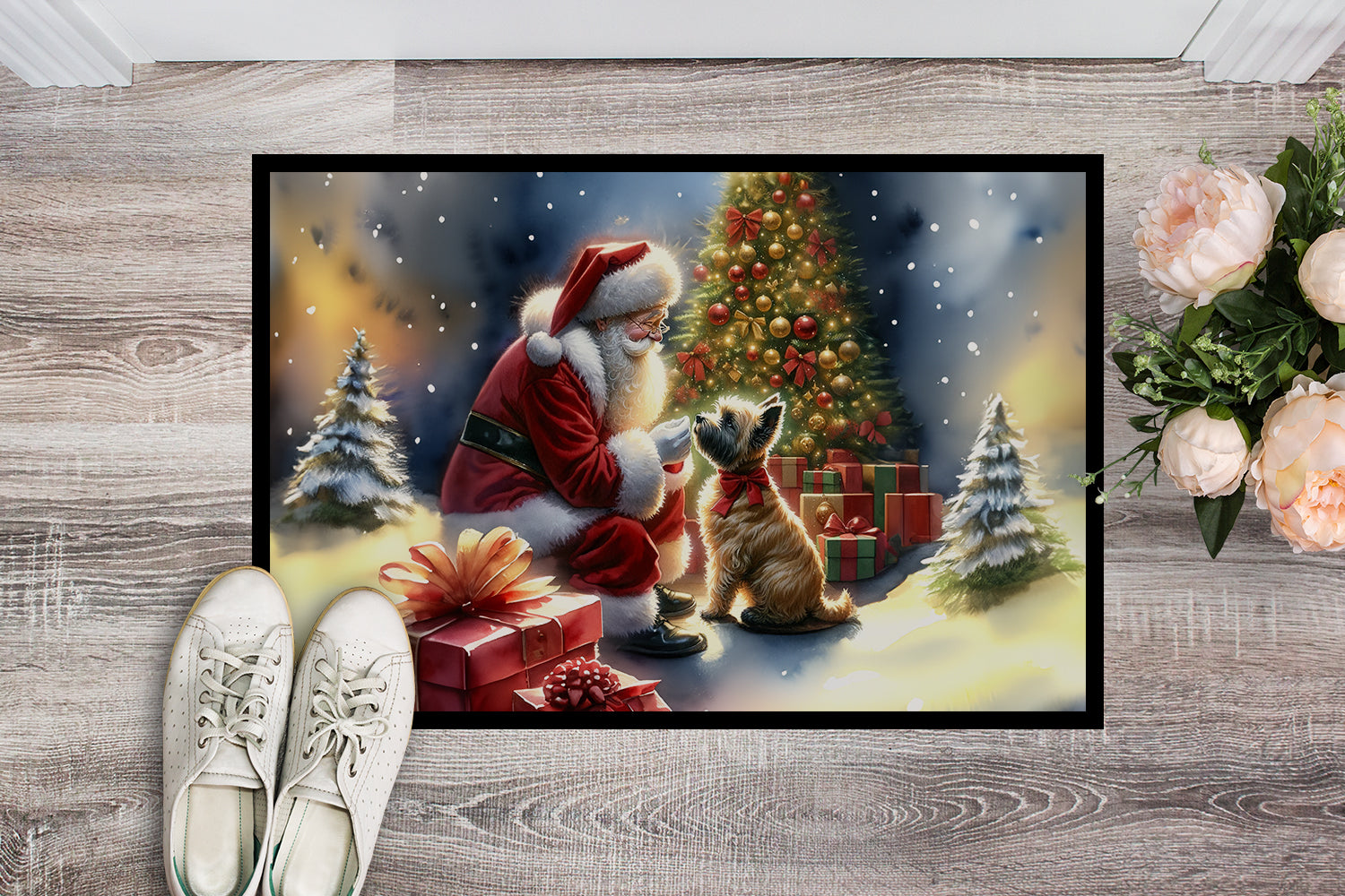 Cairn Terrier and Santa Claus Doormat