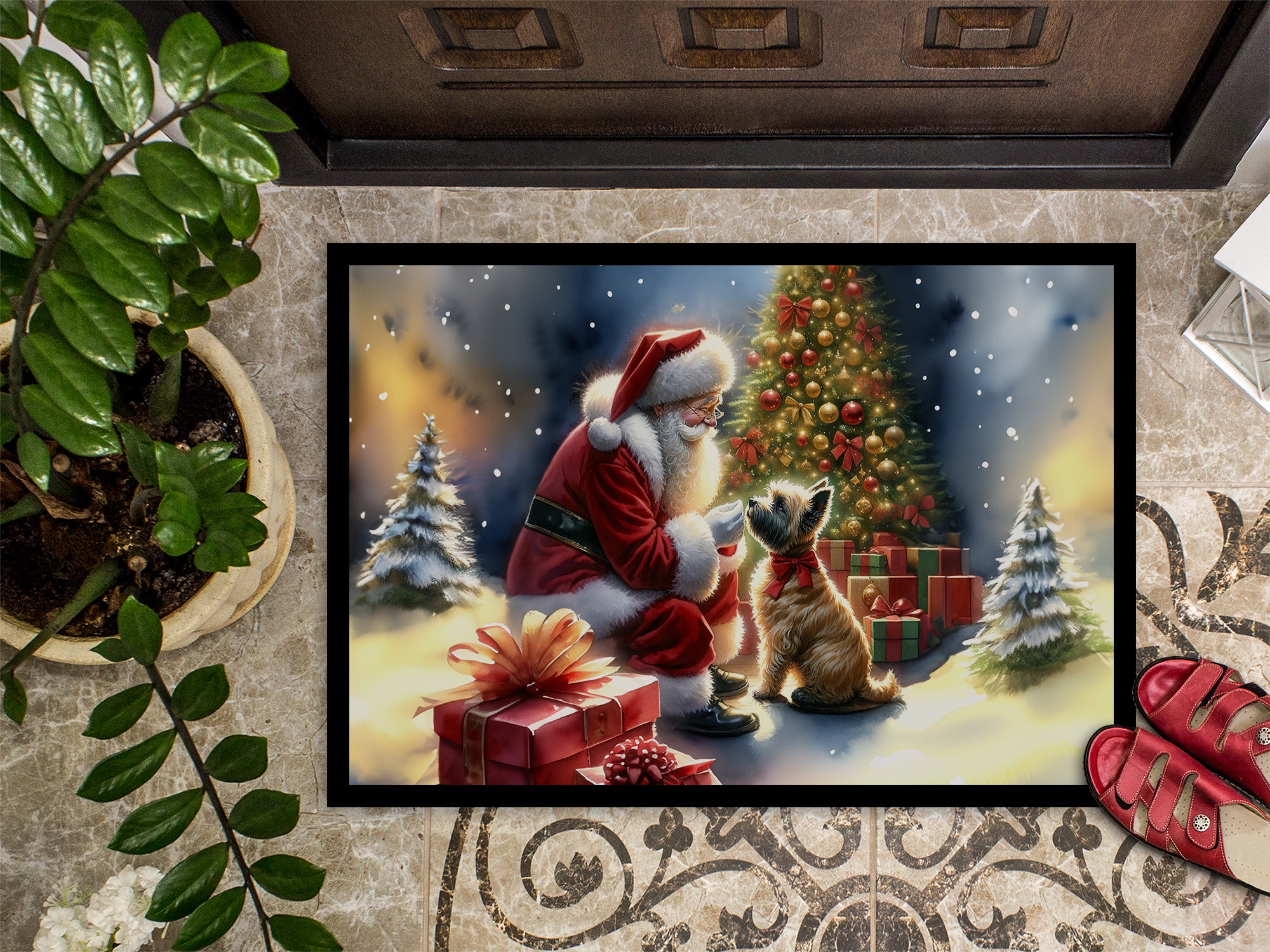 Cairn Terrier and Santa Claus Doormat