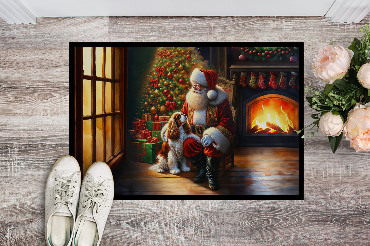 Cavalier Spaniel and Santa Claus Doormat