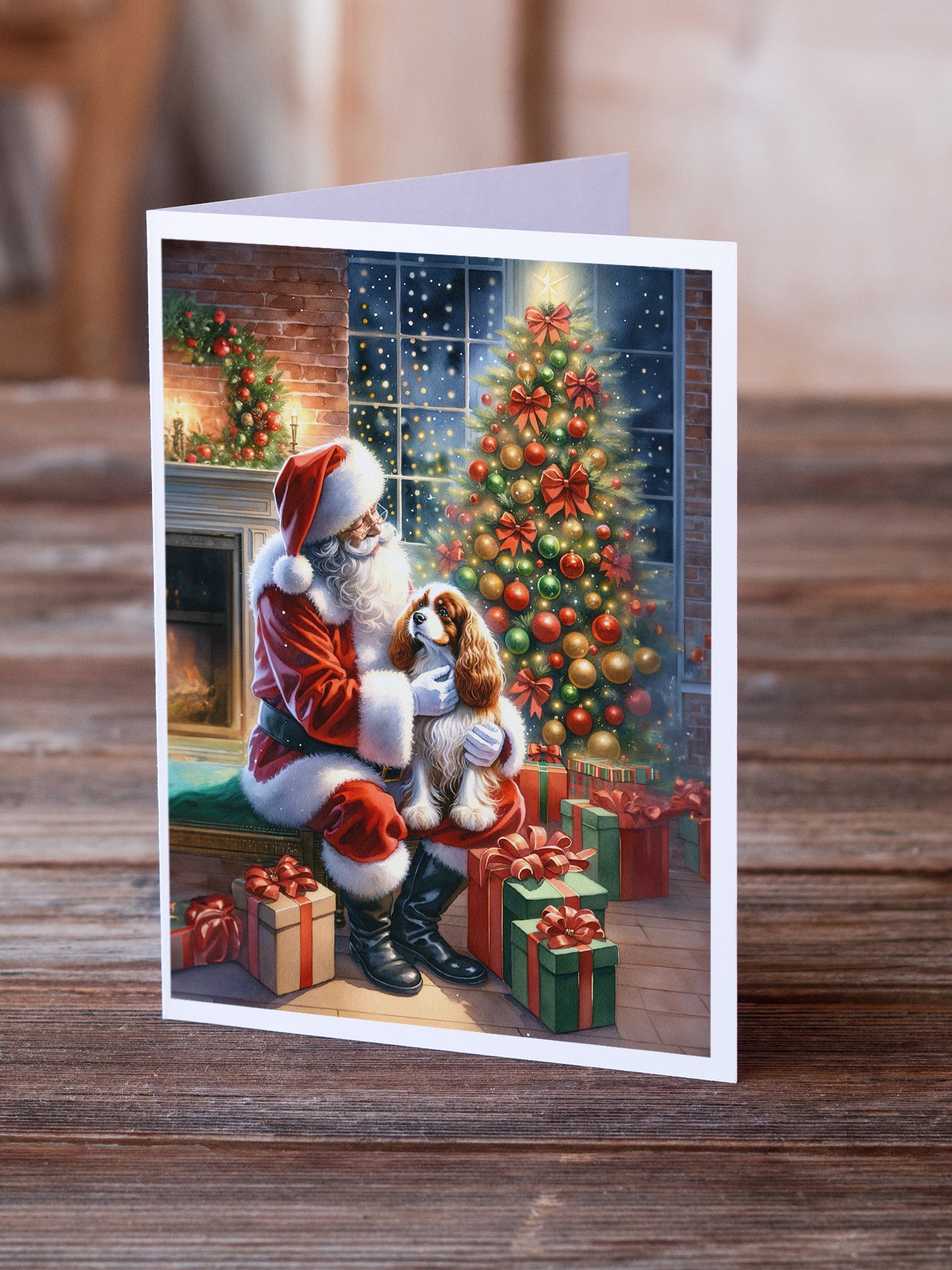 Buy this Cavalier Spaniel and Santa Claus Greeting Cards Pack of 8