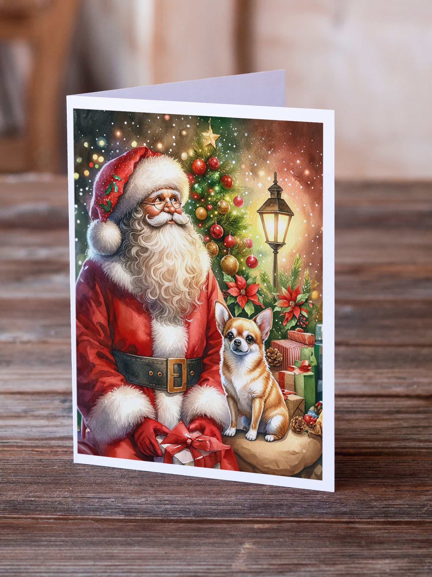 Chihuahua and Santa Claus Greeting Cards Pack of 8