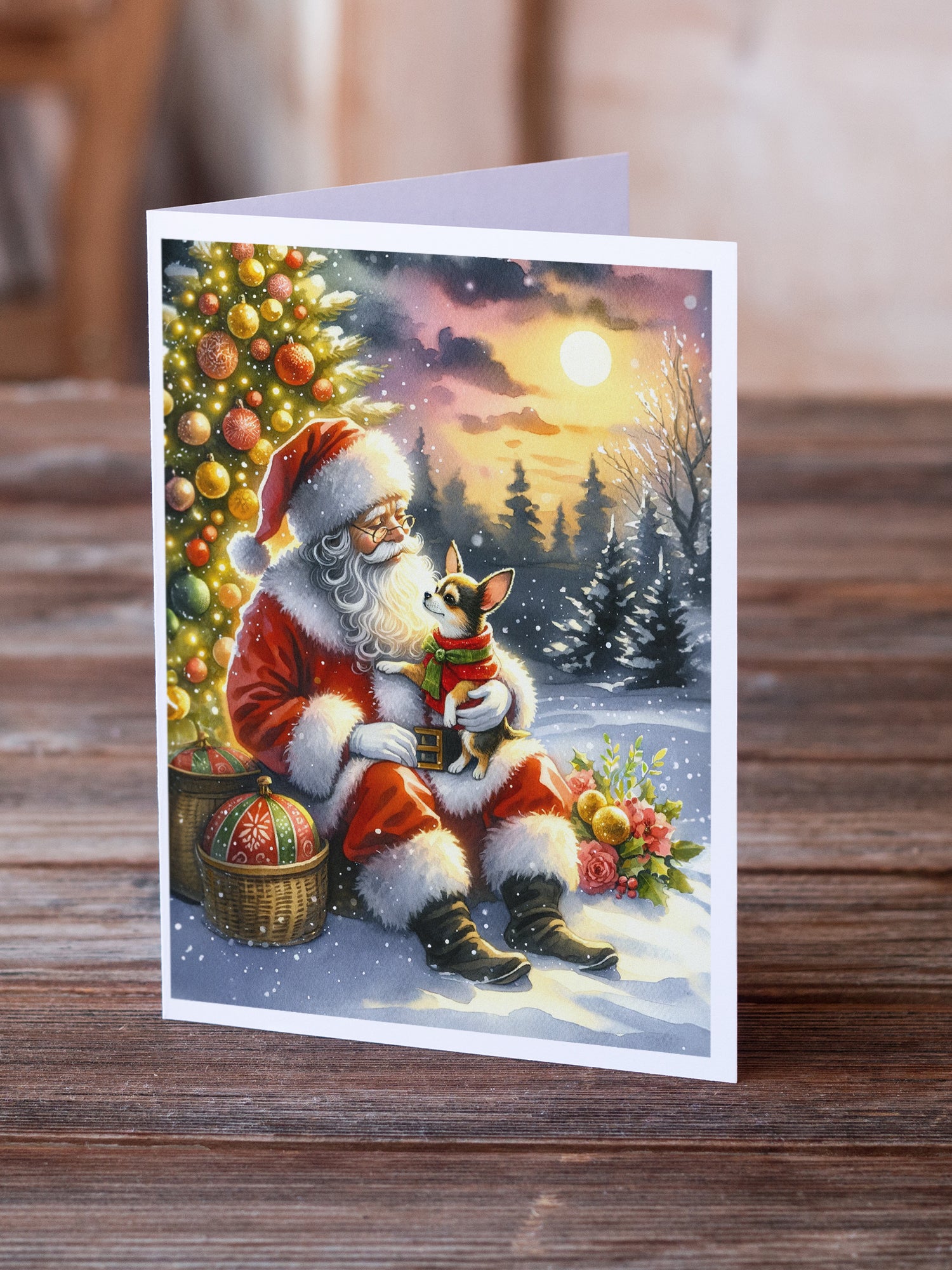 Chihuahua and Santa Claus Greeting Cards Pack of 8