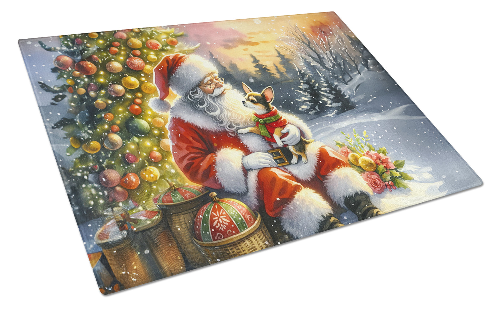 Buy this Chihuahua and Santa Claus Glass Cutting Board