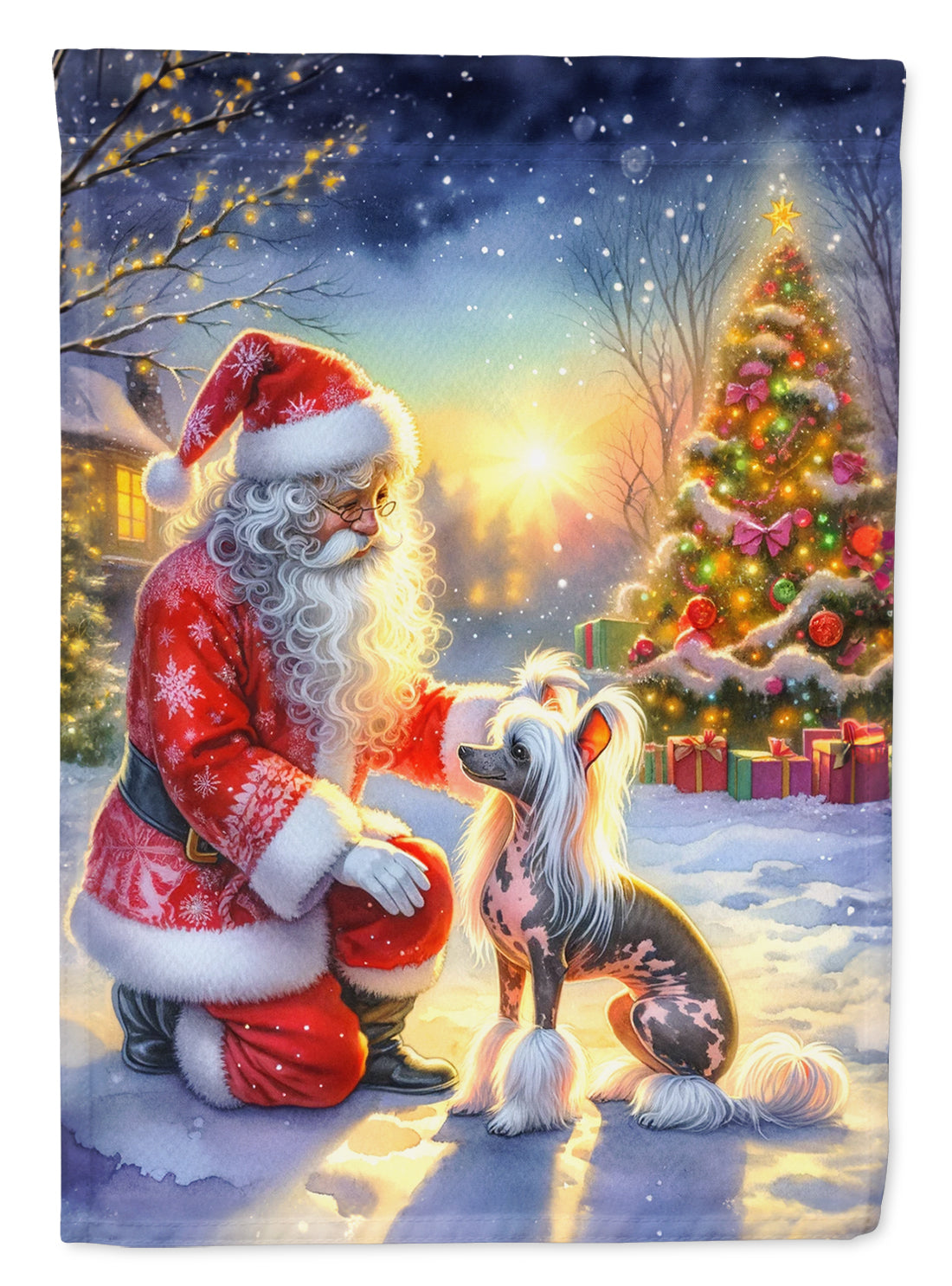 Buy this Chinese Crested and Santa Claus House Flag